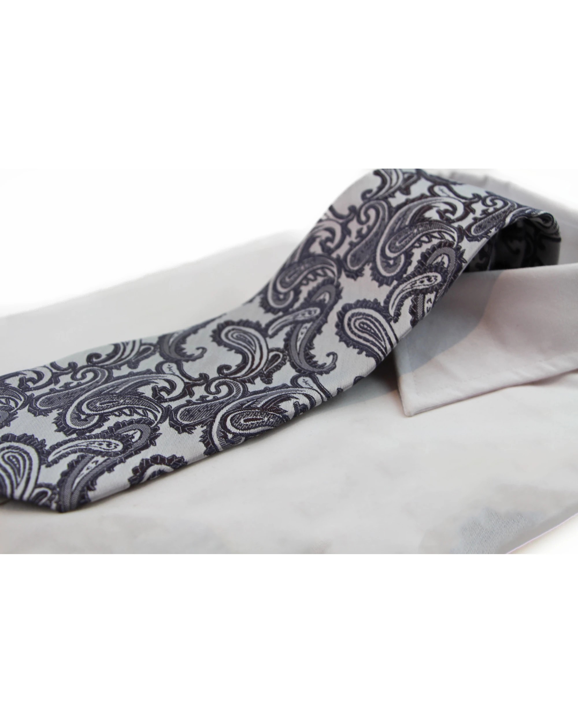 1 Zasel Mens Grey & Gunmetal Paisley Patterned Neck Tie, 1 of 2