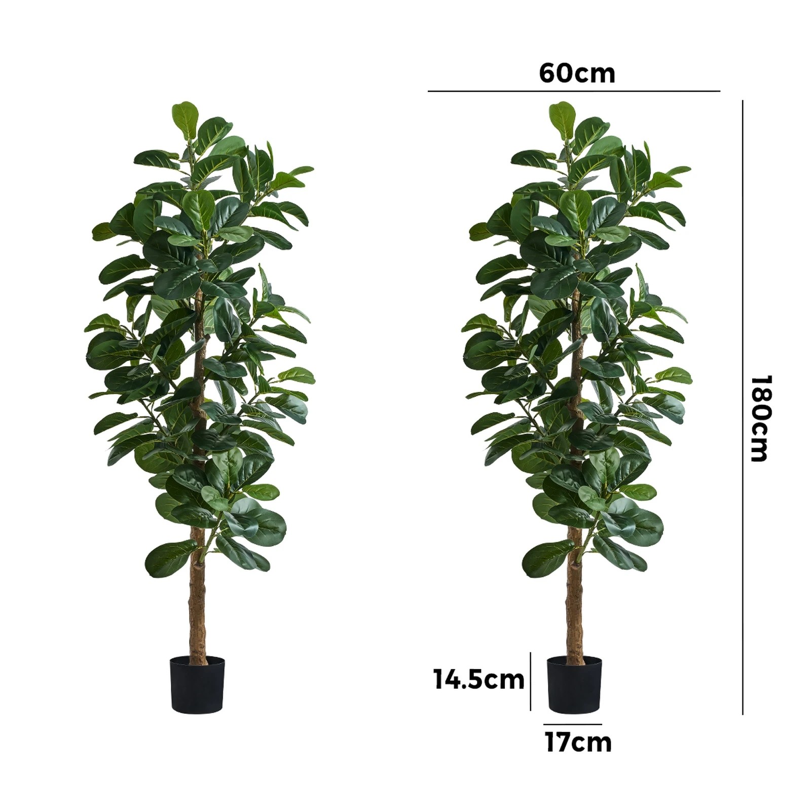 2 Livsip 2x Artificial Fiddle Leaf Fig Tree Lifelike Faux Plant 180cm - Green, 2 of 10
