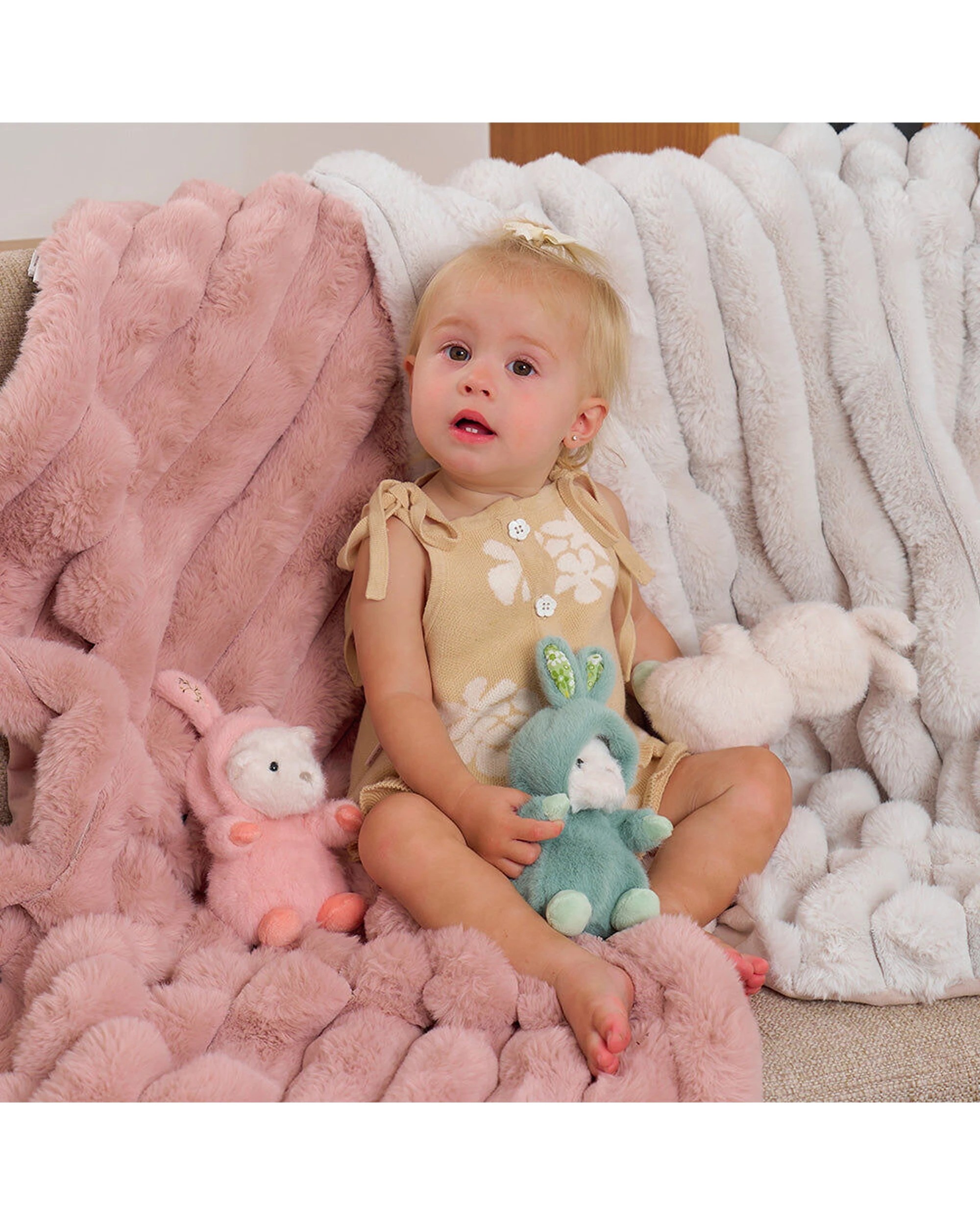 3 Annabel Trends Baby Blanket Throw Ribbed Faux Fur Soft Plush Throw 100x80cm Dusty - Pink, 3 of 3