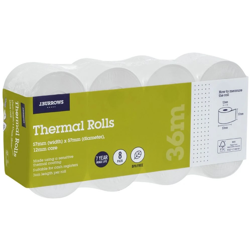 1 J.Burrows Thermal Rolls 57 x 57mm 8 Pack BPA Free, 1 of 2