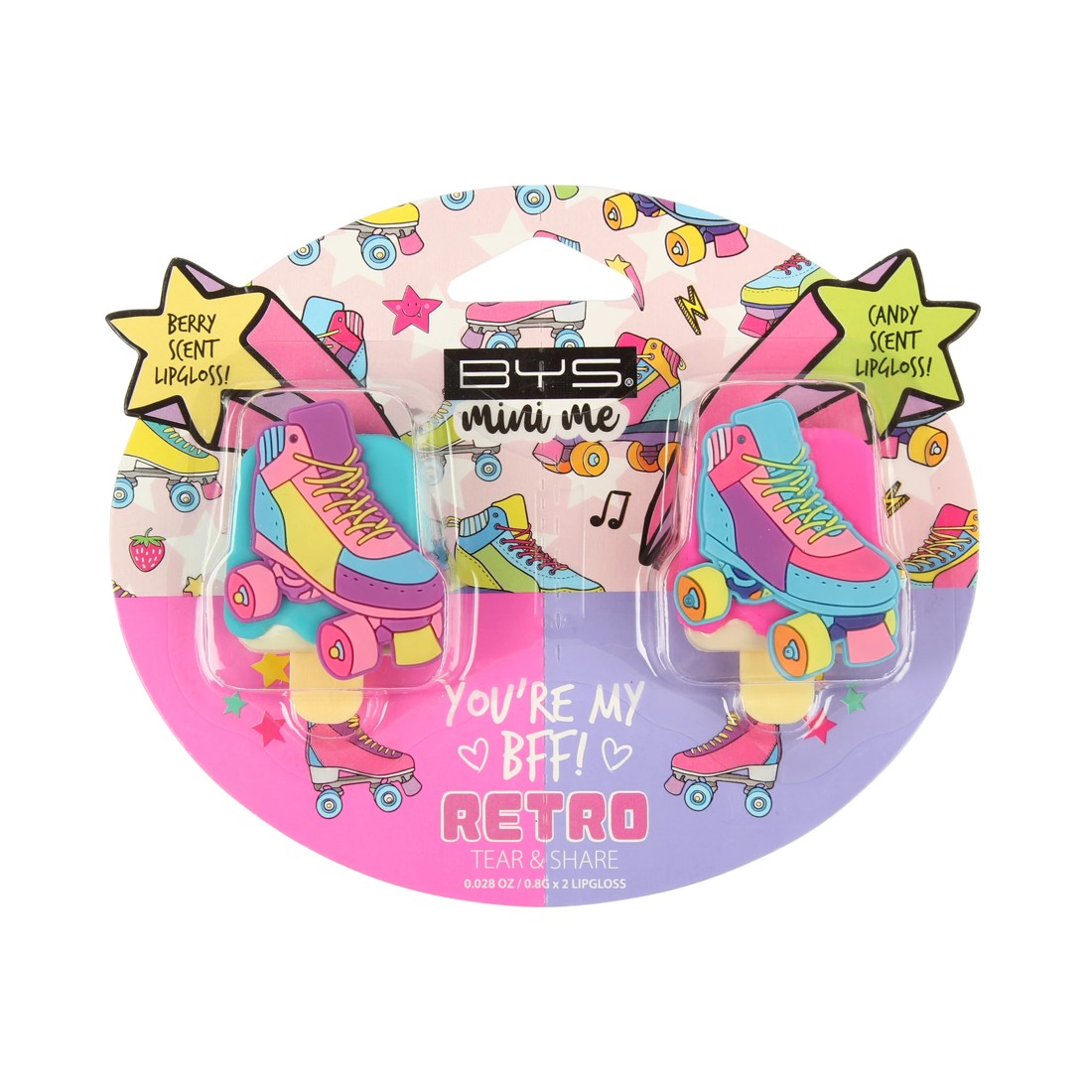 1 2 Pack BYS Mini Me Roller Retro Tear & Share Lip Gloss - Berry and Candy Scented, 1 of 3