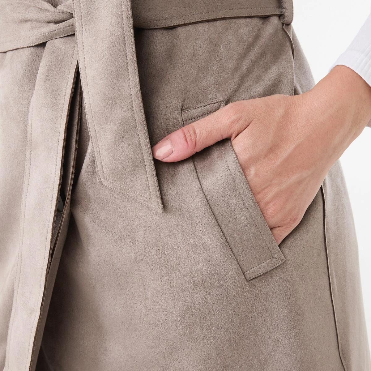 7 Sleeveless Suedette Trench Coat Taupe Brn, 7 of 7