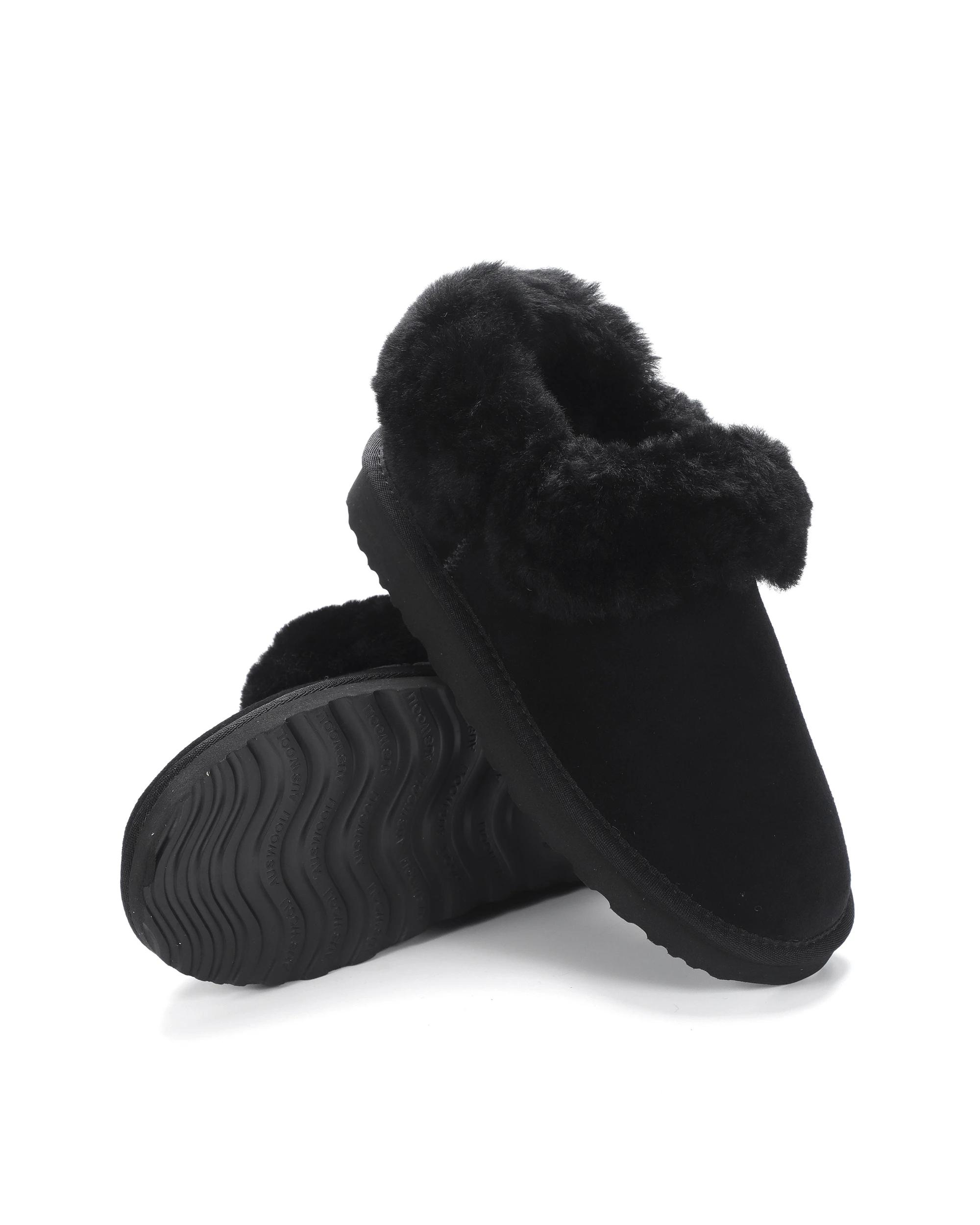 6 AUS WOOLI Cozy Sheepskin UGG Ankle Slippers BLACK, 6 of 6