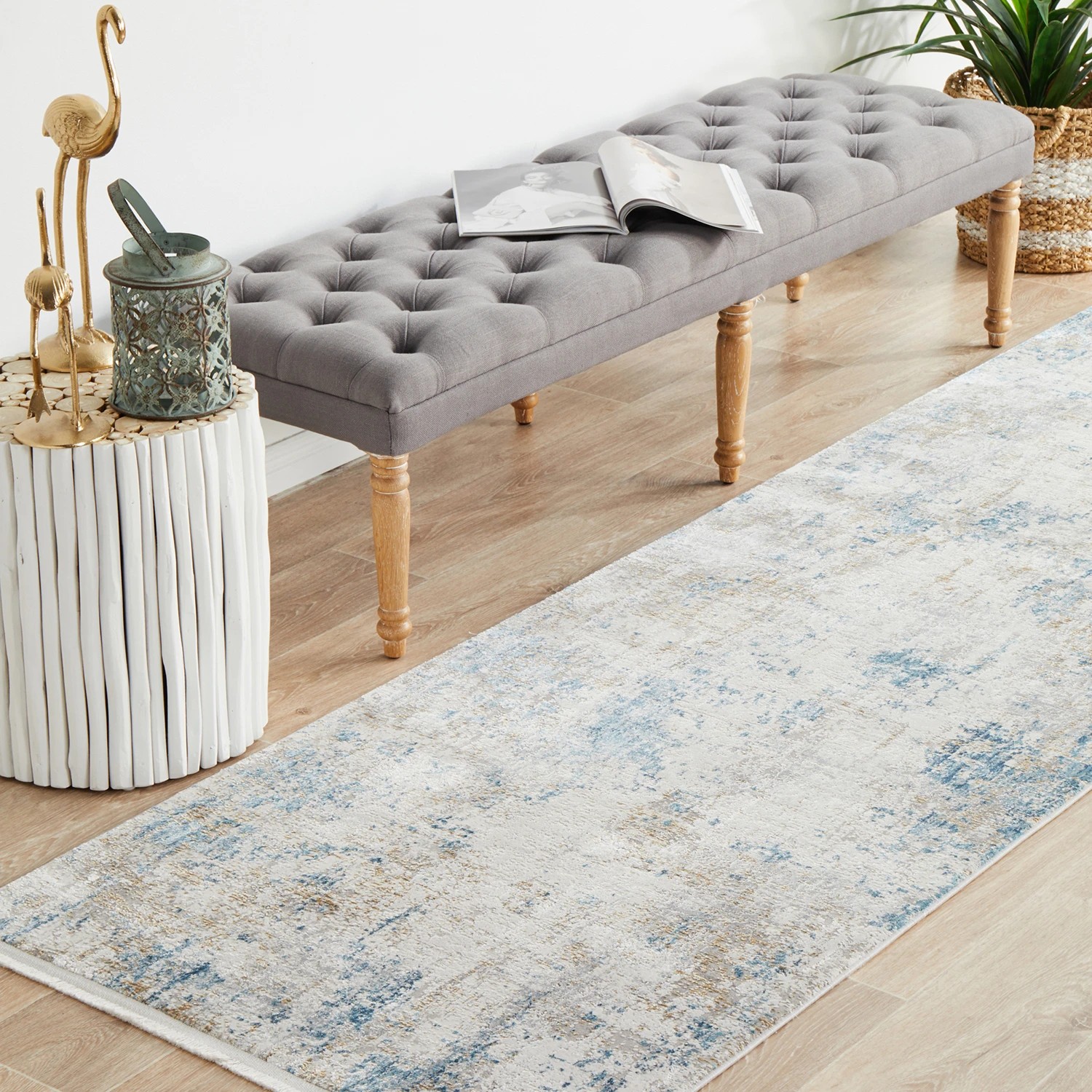 3 Common Ground Rugs Glimmers 108 300x80cm Runner - Medium Bamboo Silk Power Loomed Rug - Blue, 3 of 9