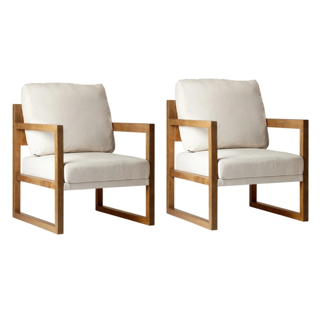 1 Oikiture 2x Armchair Lounge Sofa Chair Fabric Accent Chair Tub Armchairs Couches - Beige, 1 of 10