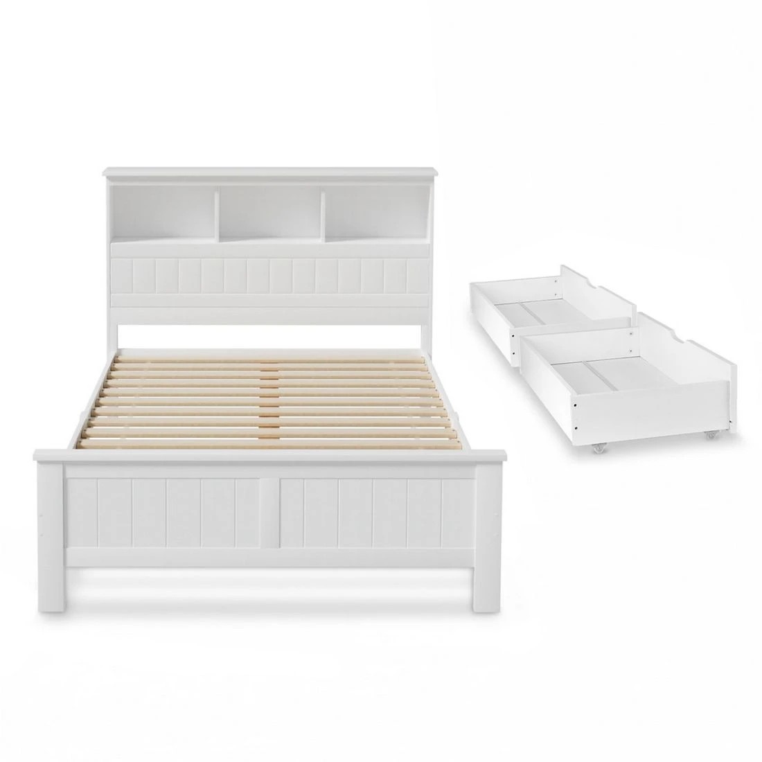 3 Artiss Bed Frame Double Size en with 3 Shelves Bed Head - White, 3 of 10