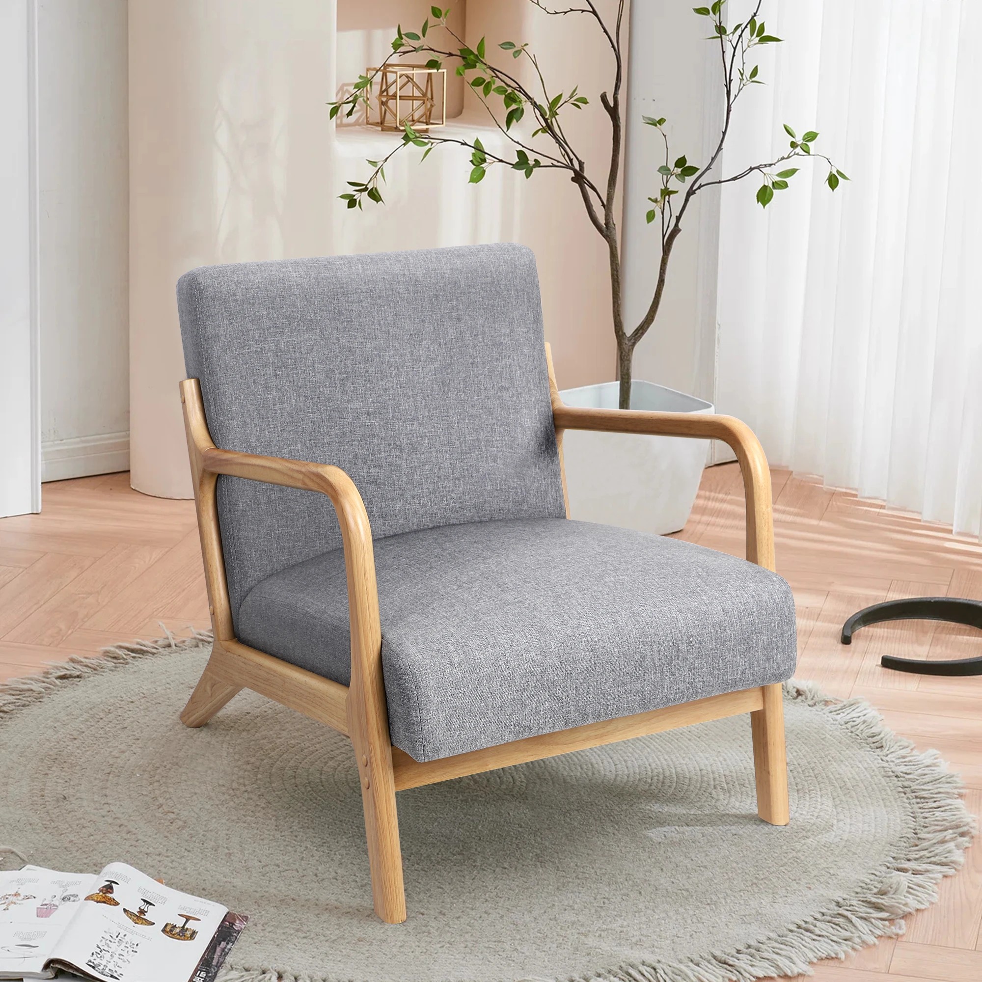 4 Alfordson Armchair Lounge Chair Bentwood Accent Chairs Sofa Couch - Light Grey, 4 of 9