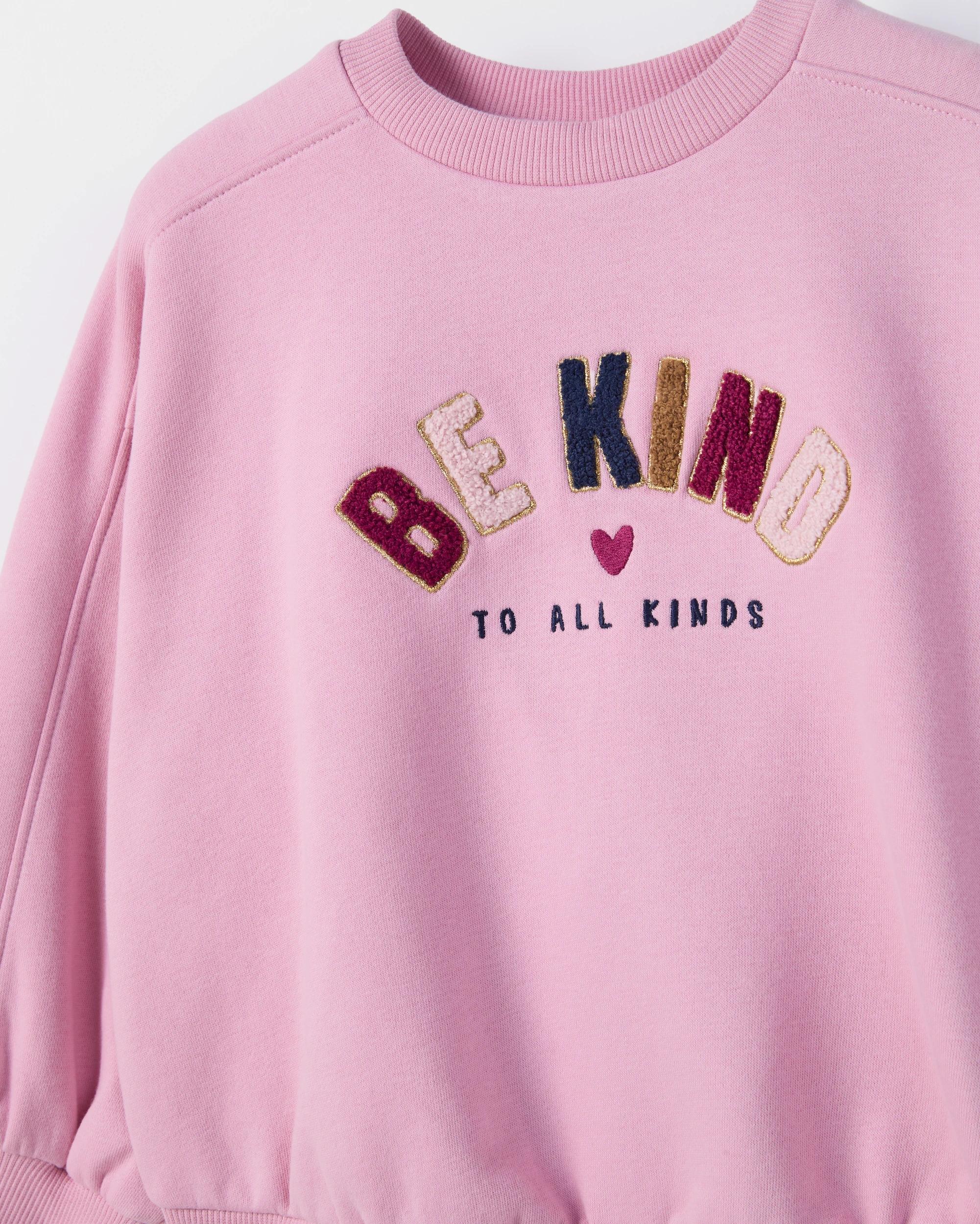 2 Target Kids Australian Cotton Blend Long Sleeve Fashion Jumper BE KIND PINK, 2 of 2