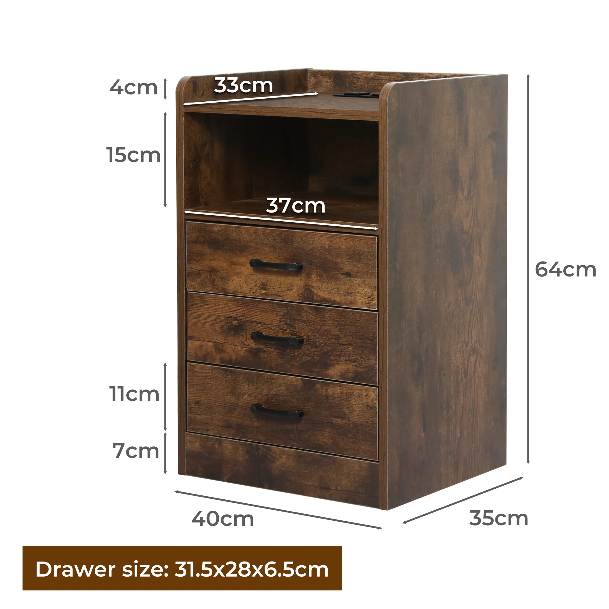 3 Levede Bedside Table With Charging Station Oak, 3 of 6