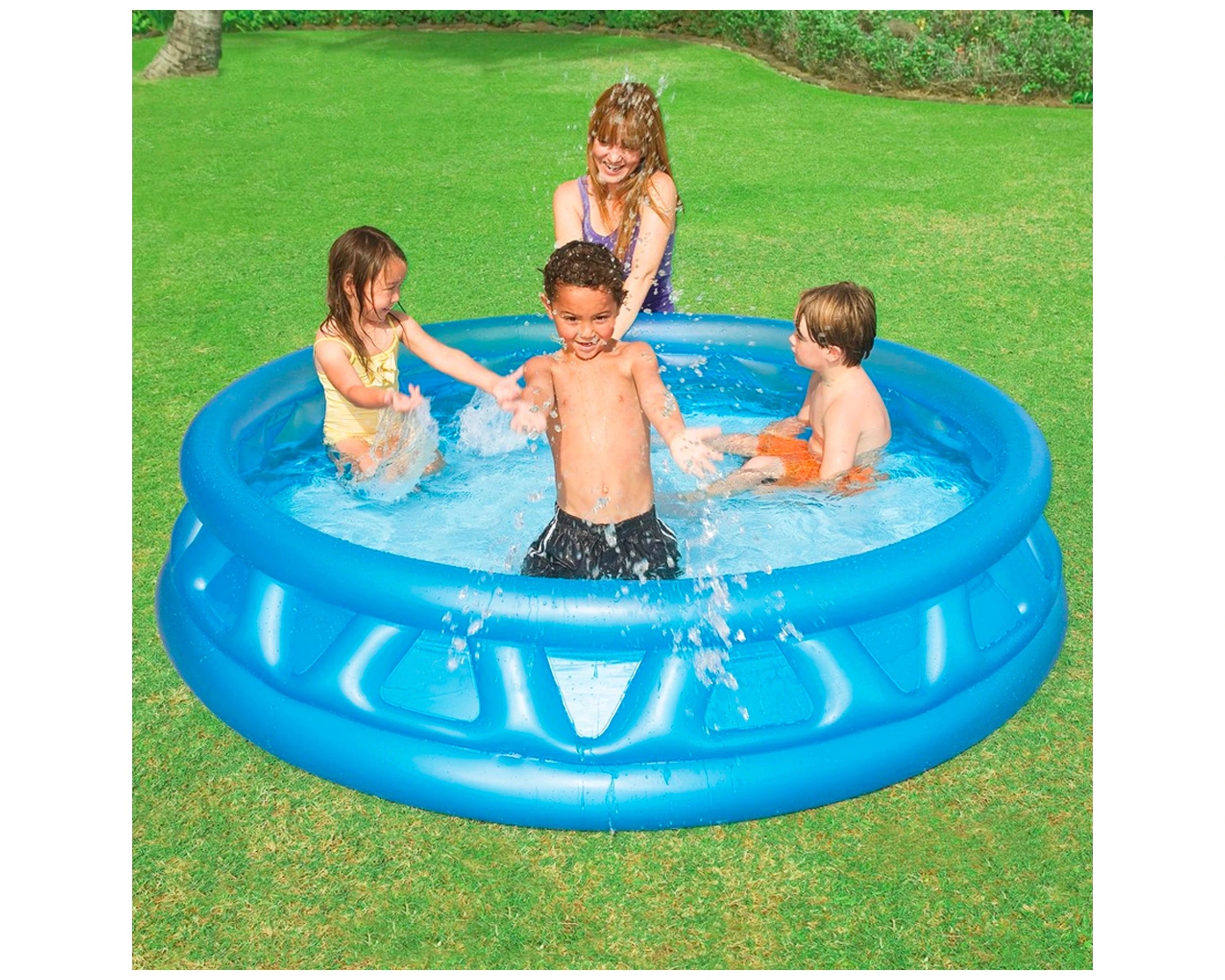 2 INTEX 1.88m x 46cm Soft Side Kids Pool 792L Stable Construction Drain Plug - Blue, 2 of 2
