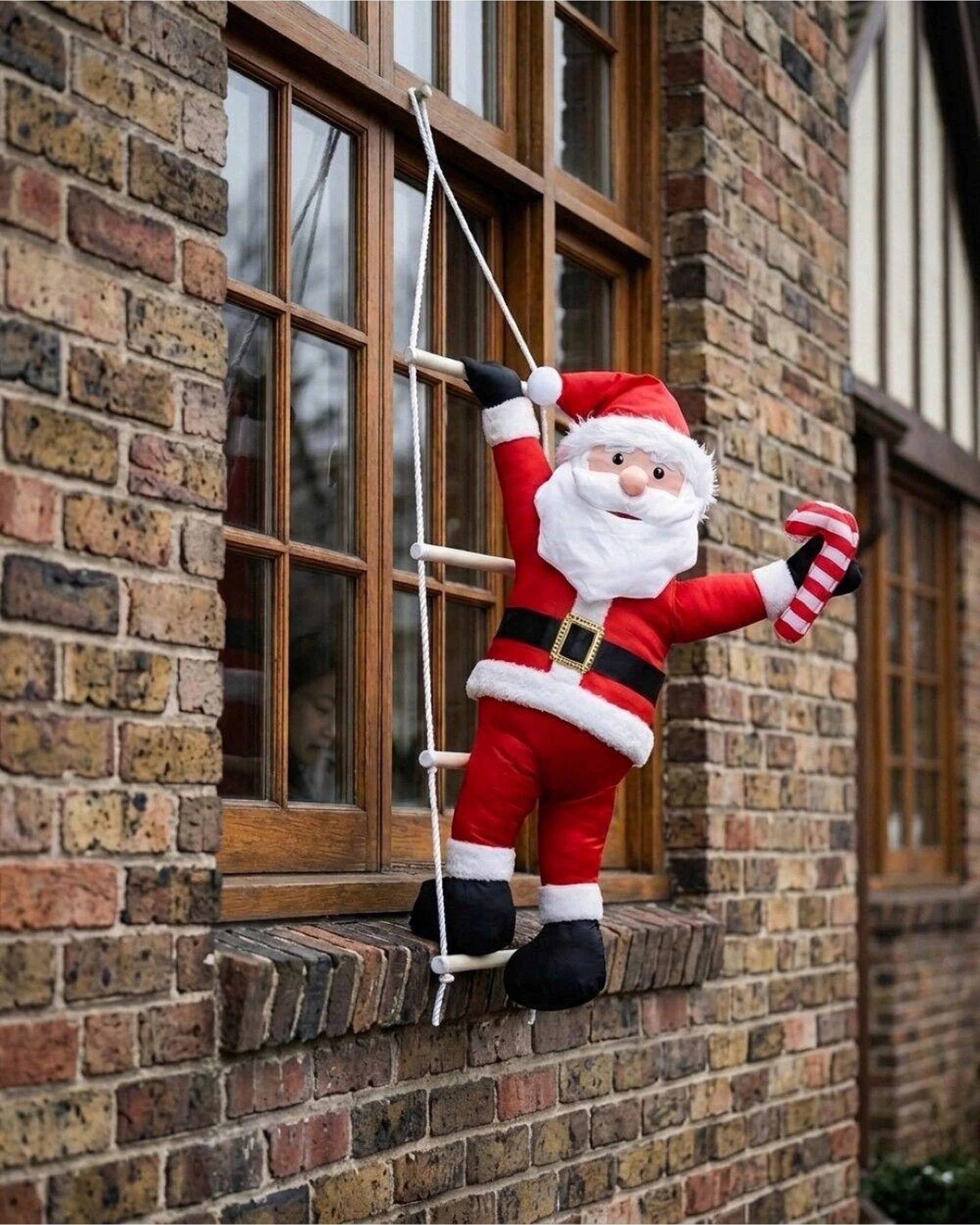 Christmas Warehouse Hanging Santa On Ladder Outdoor Stretch Nylon ...