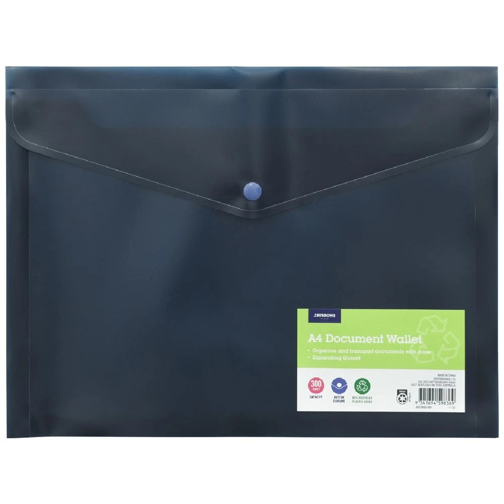 1 J.Burrows A4 Button Document Wallet Navy, 1 of 5