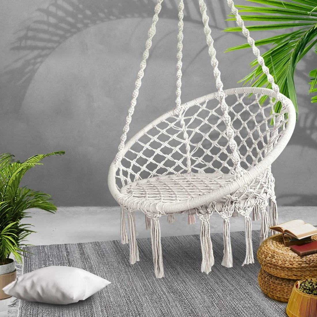 6 Gardeon Hammock Chair Outdoor Hanging Macrame Cotton Indoor - Beige, 6 of 8