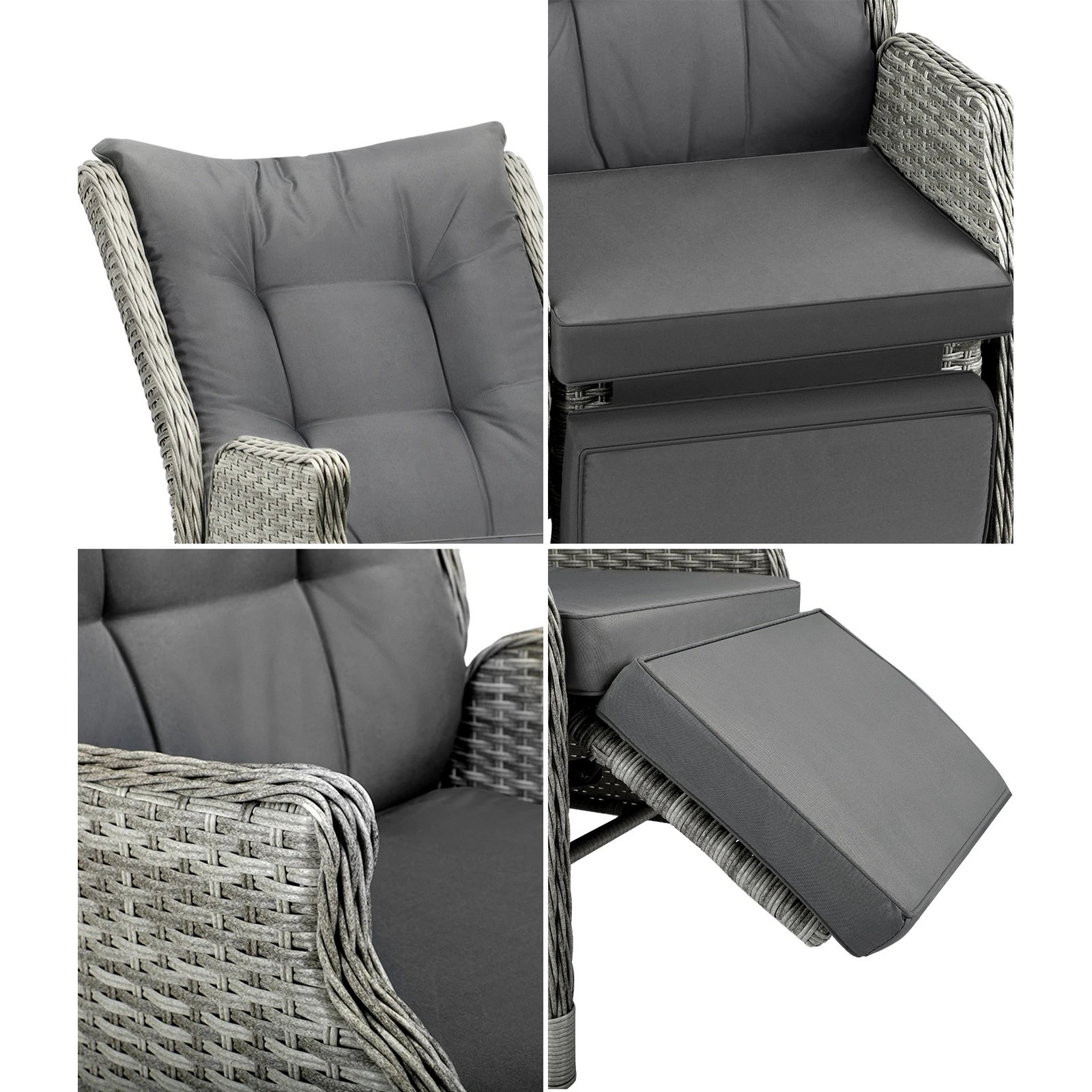 6 Livsip Recliner Chairs Outdoor Sun Lounge Wicker Garden Sofa Patio Furniture
 - Grey, 6 of 9