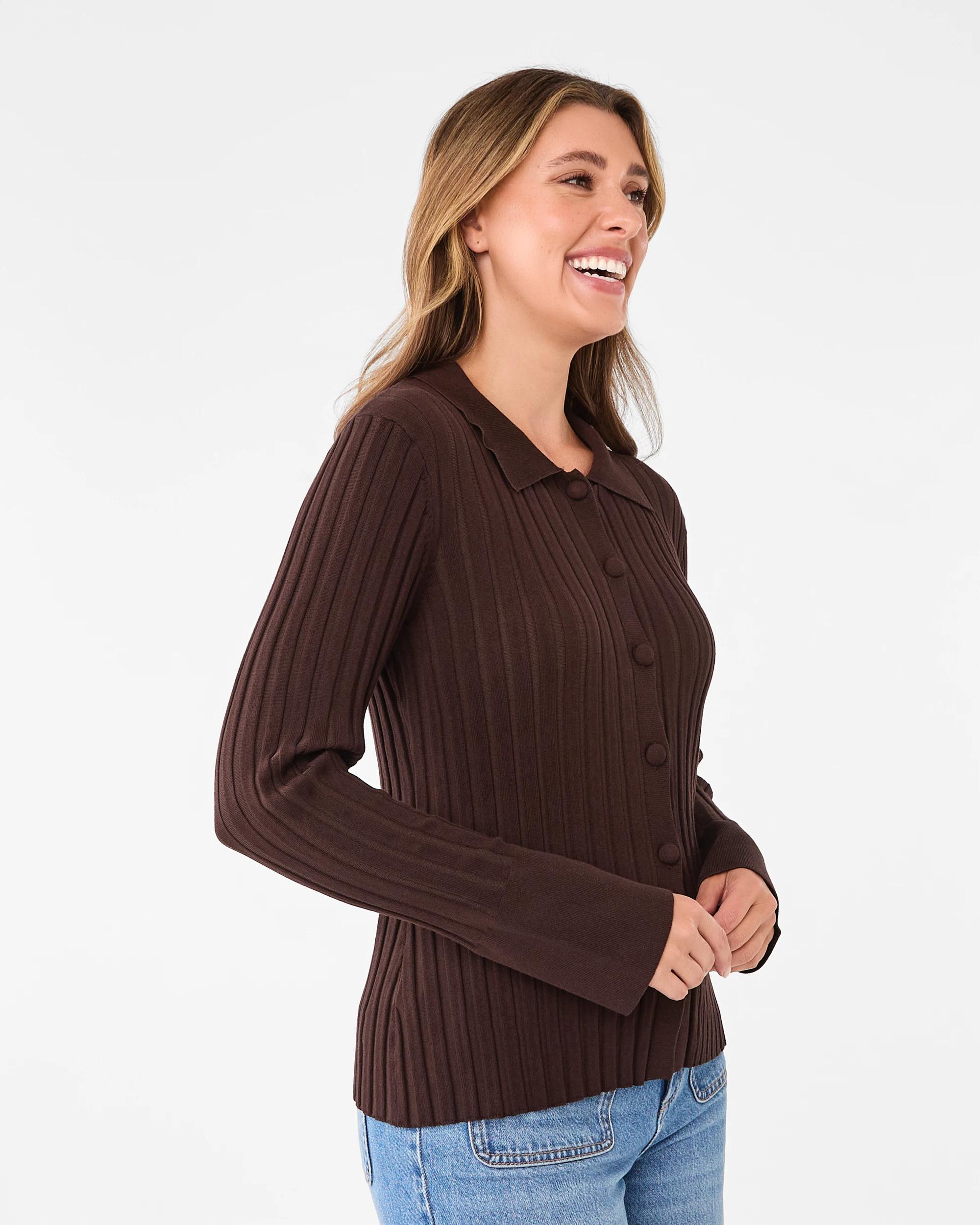 2 Long Sleeve Button Through Polo Shirt Melt Brown, 2 of 7