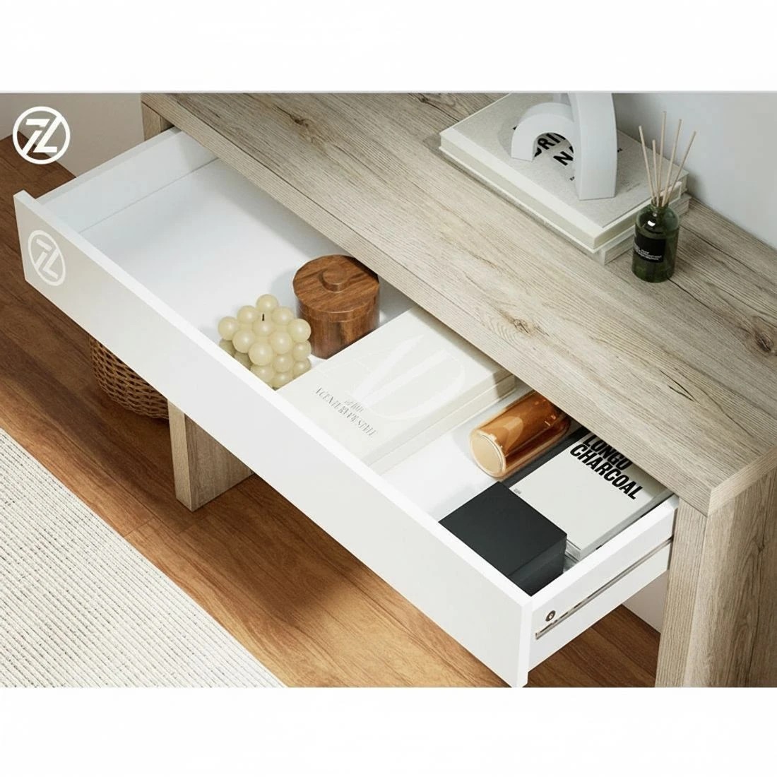 7 Artiss Console Table Storage Drawer Jory - White, 7 of 8