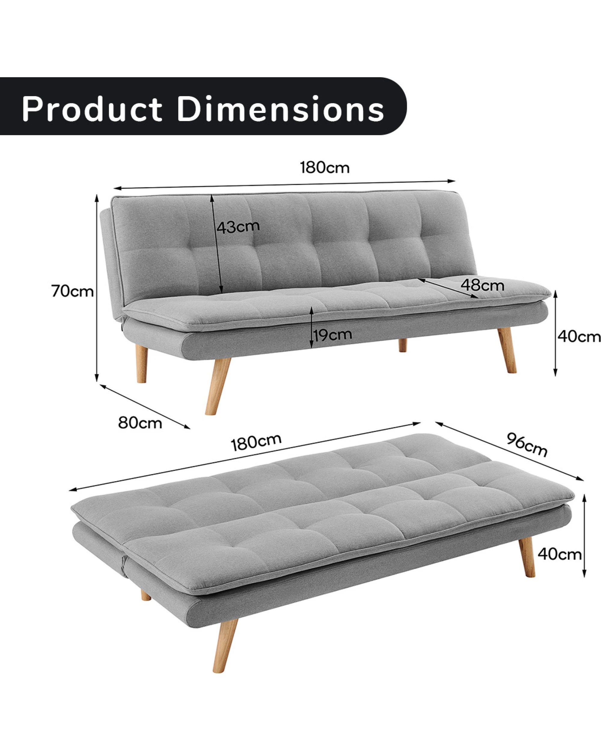 10 Sarantino 3 Seater Linen Couch Sofa Bed Lounge Futon - Light Grey, 10 of 10