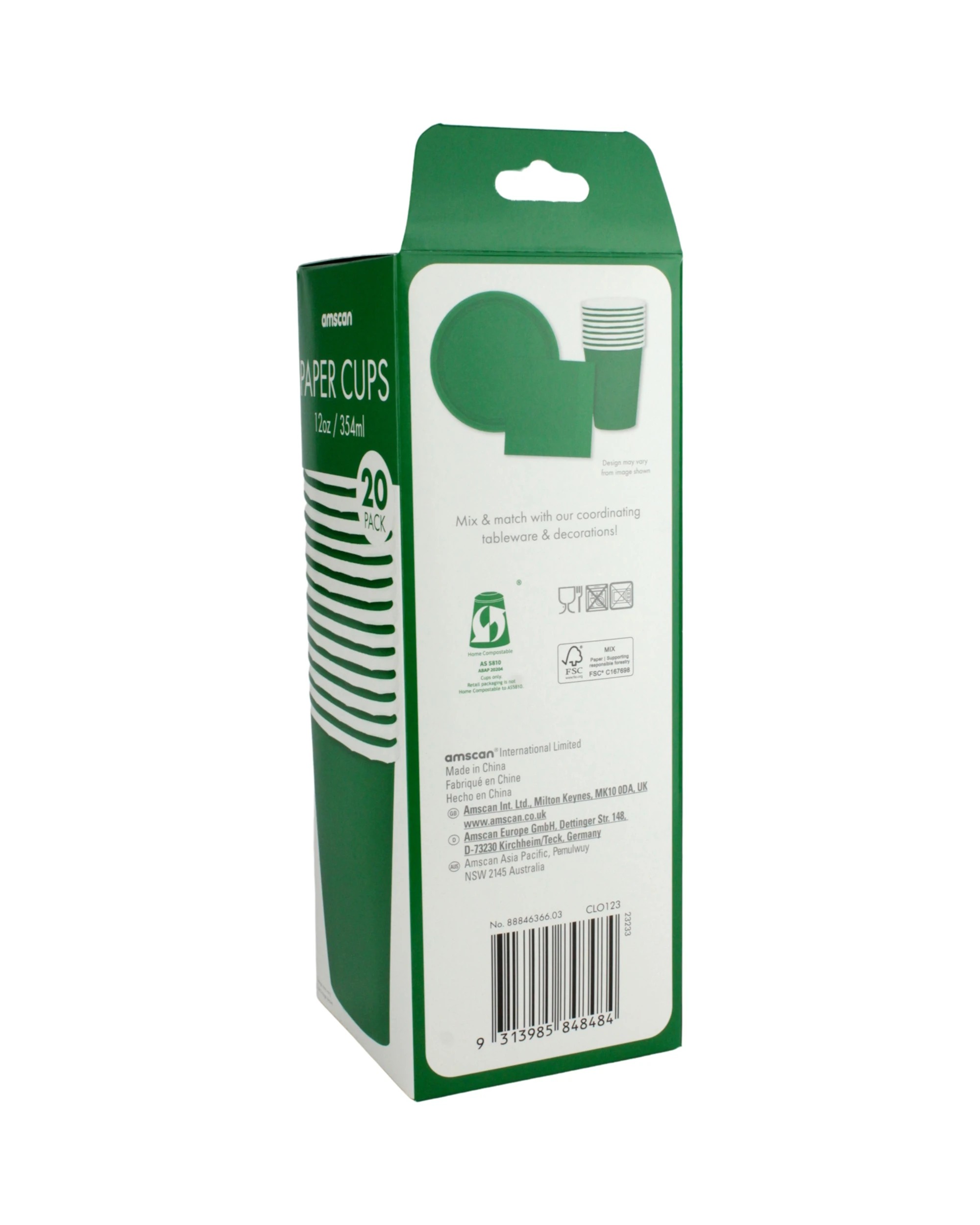 3 Amscan Paper Cups 354ml Pack of 20 - Festive Green - Festive Green, 3 of 3