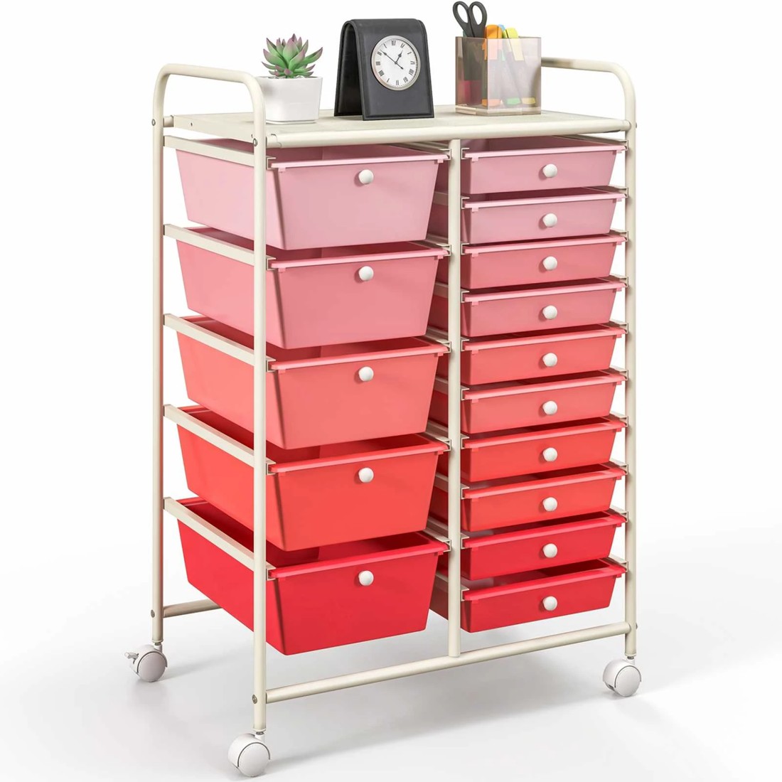 3 Costway 15 Drawers Rolling Storage Cart Mobile Utility Trolley - Pink, 3 of 3