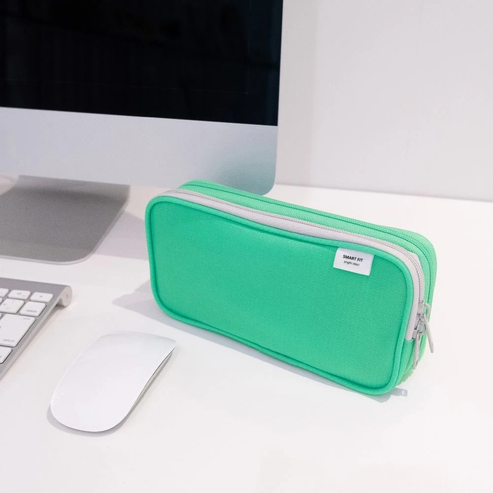 8 Smart Fit Twin Zip Pencil Case Large Green, 8 of 8