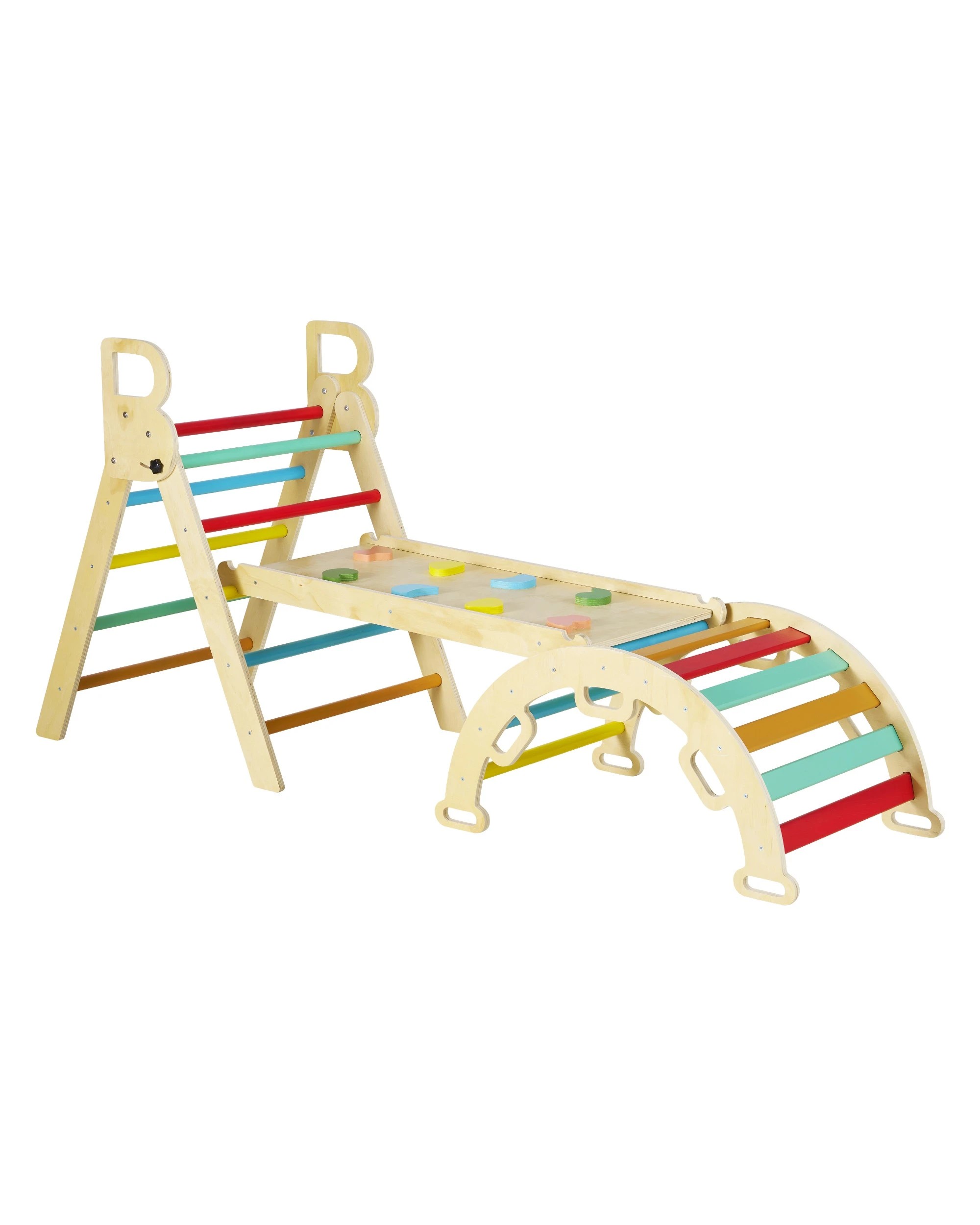 1 PlayPals 7-In-1 Pikler Triangle Set Toddler Wood Climb Play Set w/ Easy-Grip Handles, 1 of 9