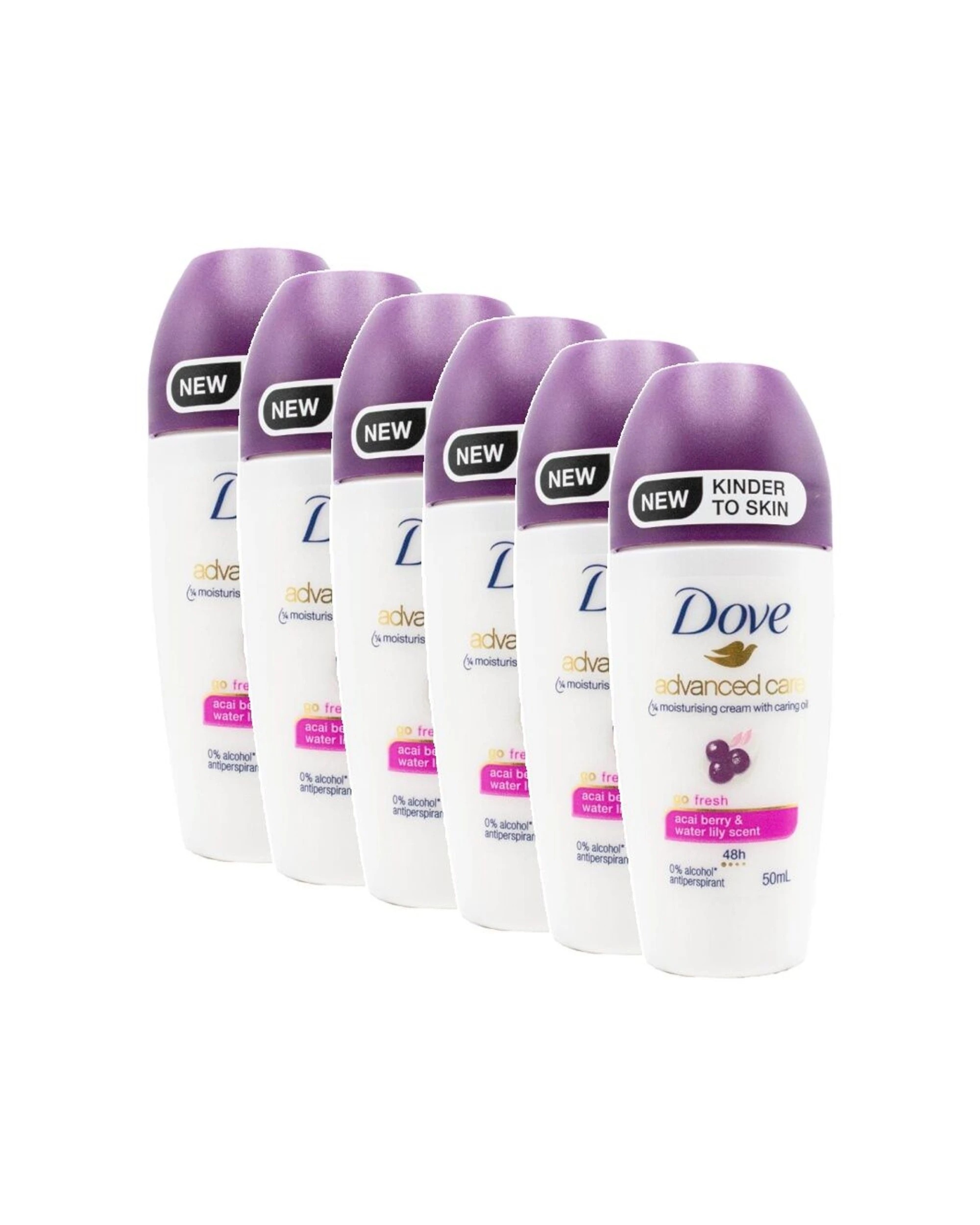1 Dove 6pk Antiperspirant Roll On Deodorant 48 Hour Acai Berry Water 50ml - Multi, 1 of 3