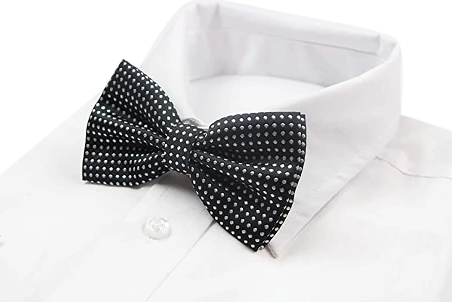 5 Zasel Mens Black Plain Coloured Bow Tie With White Polka Dots - Black, 5 of 5