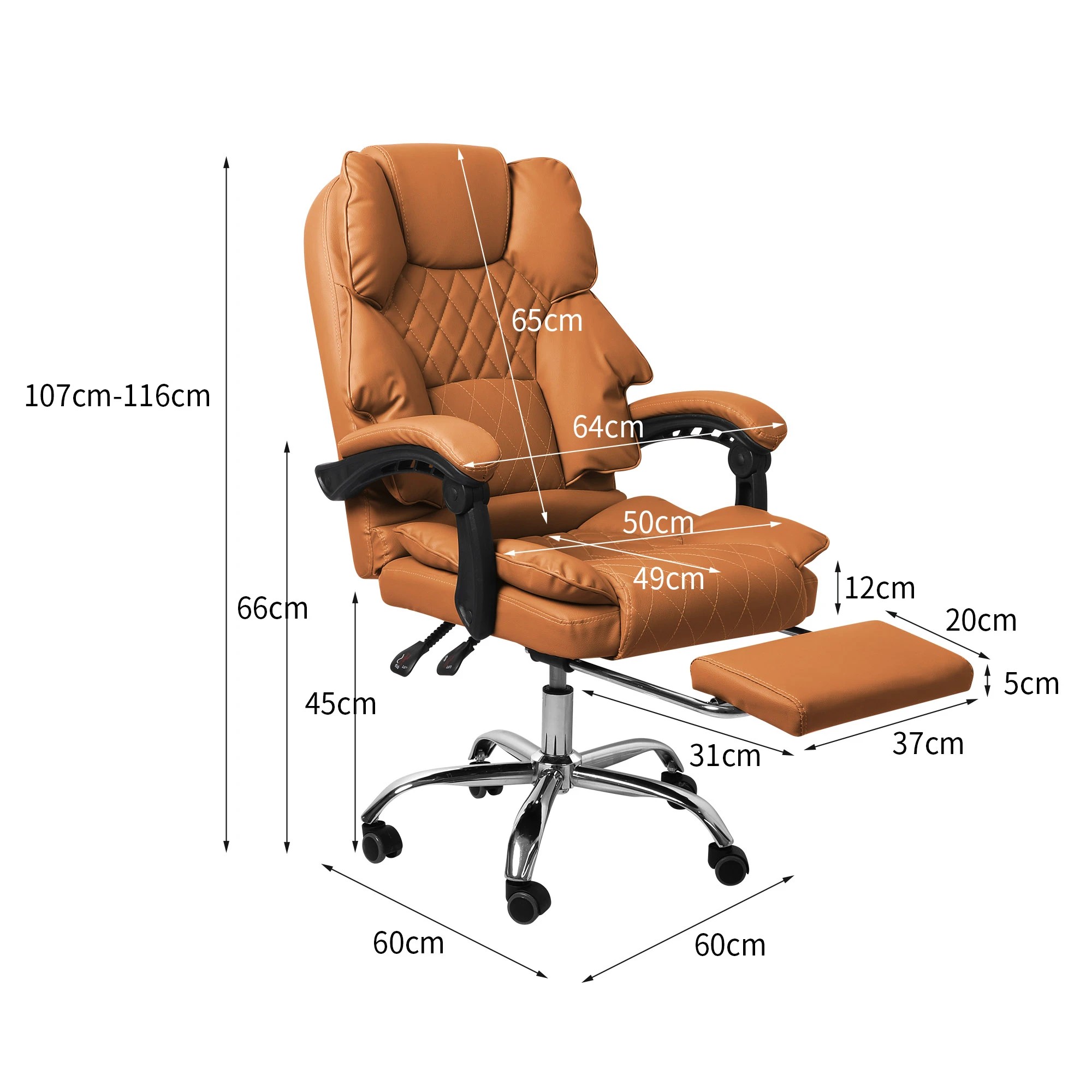 3 Levede Pu Leather Office Chair With Footrest, 3 of 6