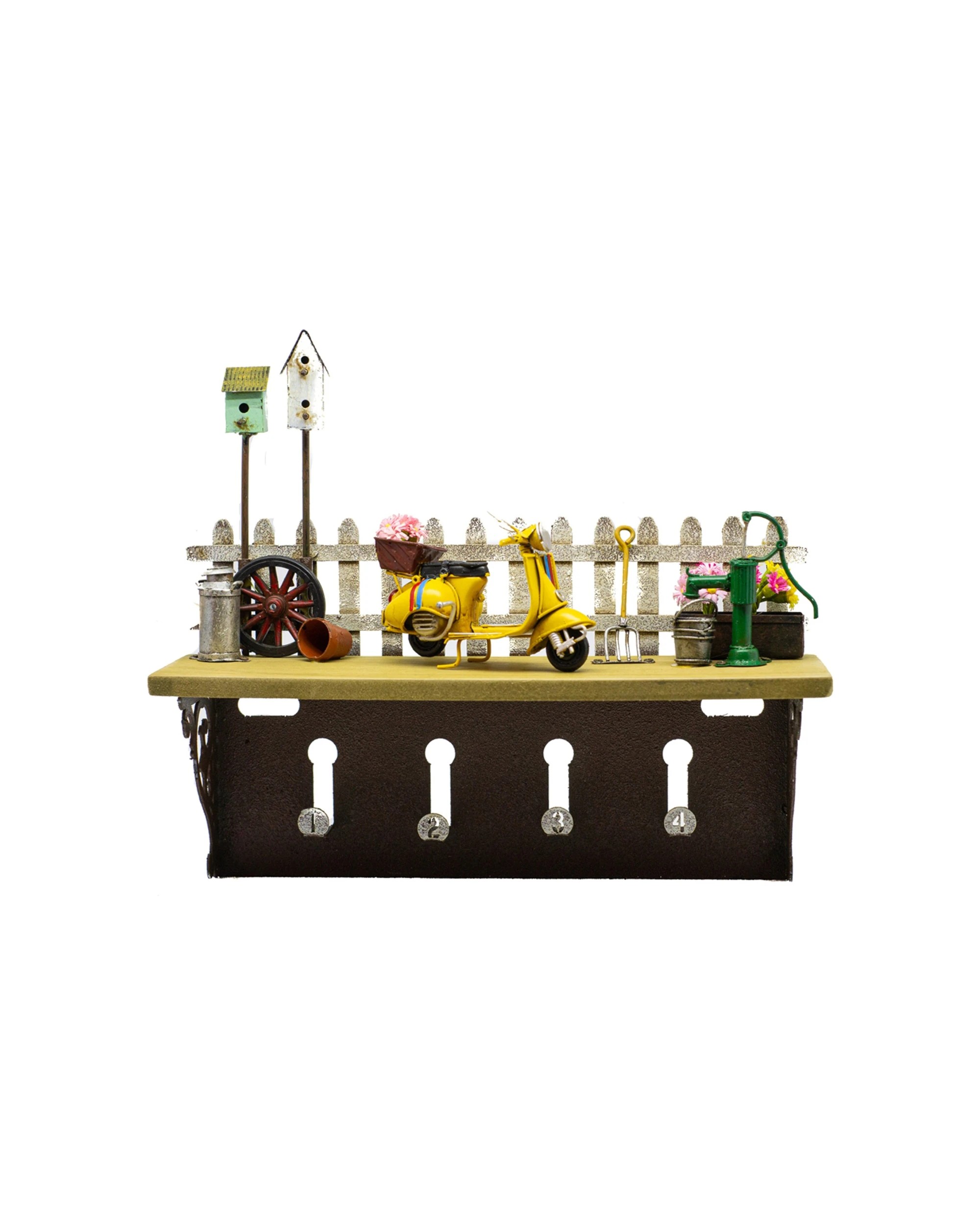 2 BOYLE Shelf Hanging Wall Decor With Hooks Handmade Hand-Painted Metal 31cm - Brown, 2 of 5