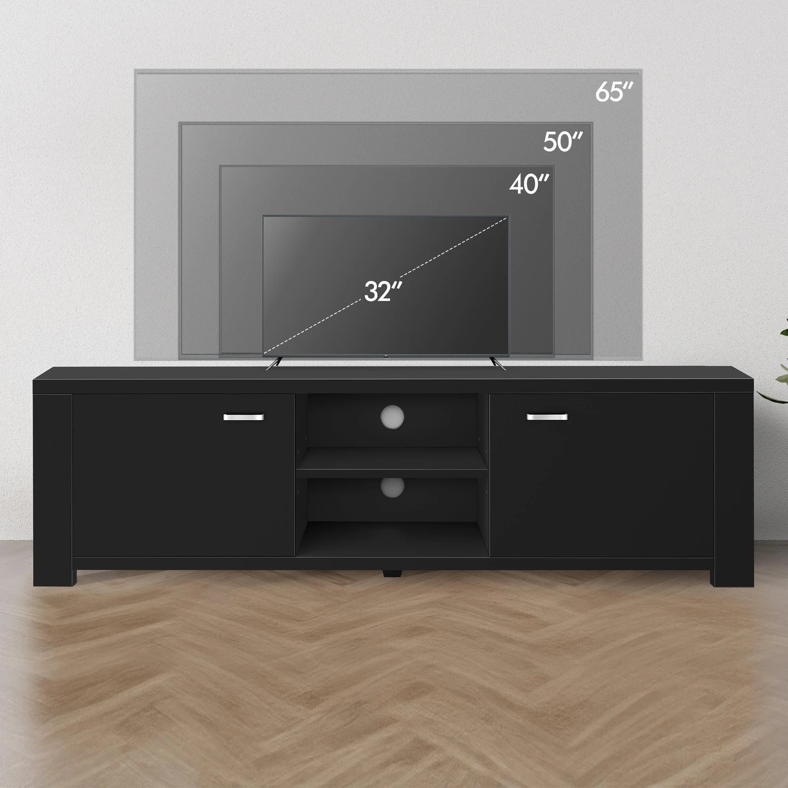 8 Alfordson TV Cabinet Entertainment Unit Stand Storage Shelf 160cm - Black, 8 of 10