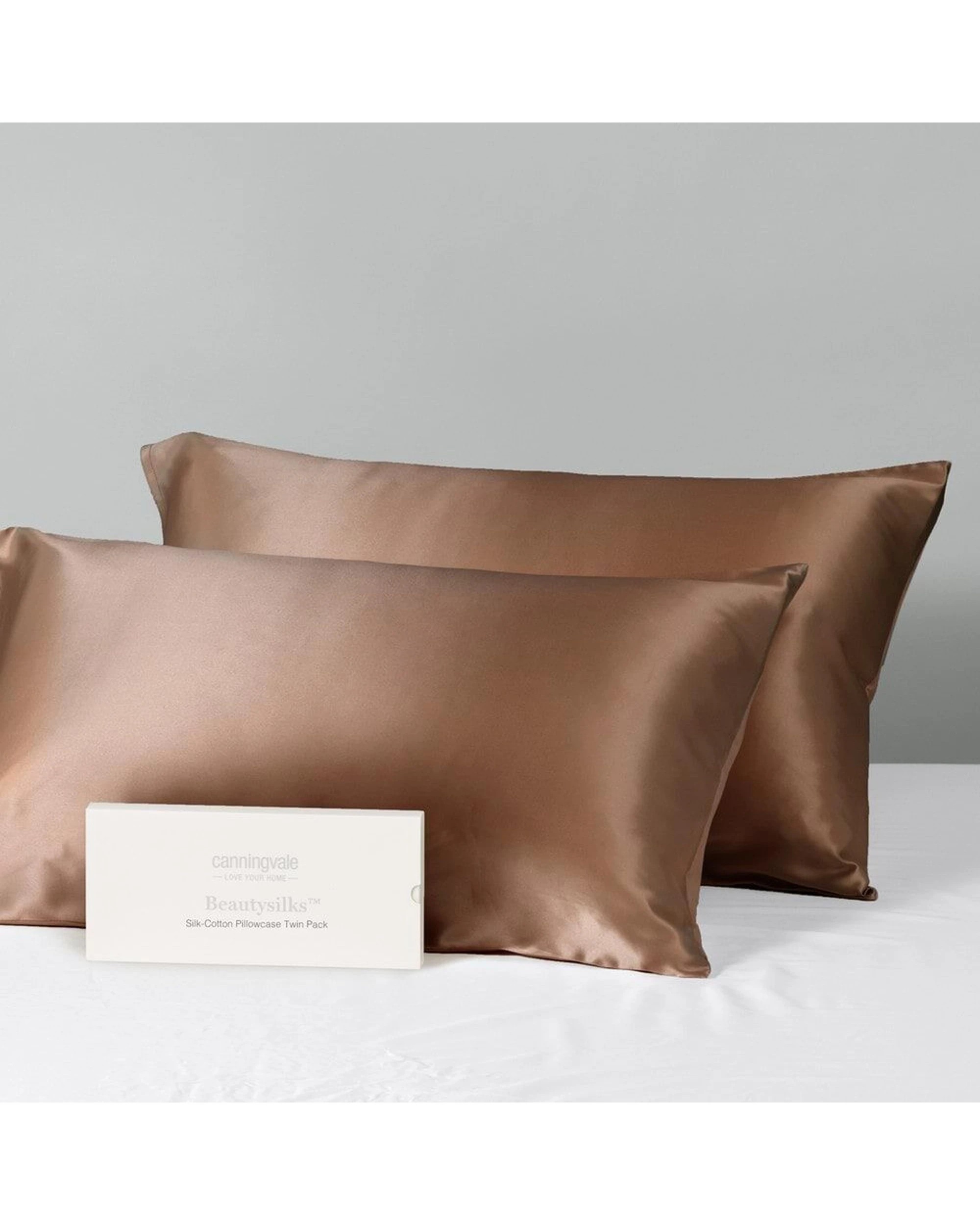 1 Canningvale 2pc Beautysilks Mulberry Silk Pillowcase Pack Toffee - Brown, 1 of 4