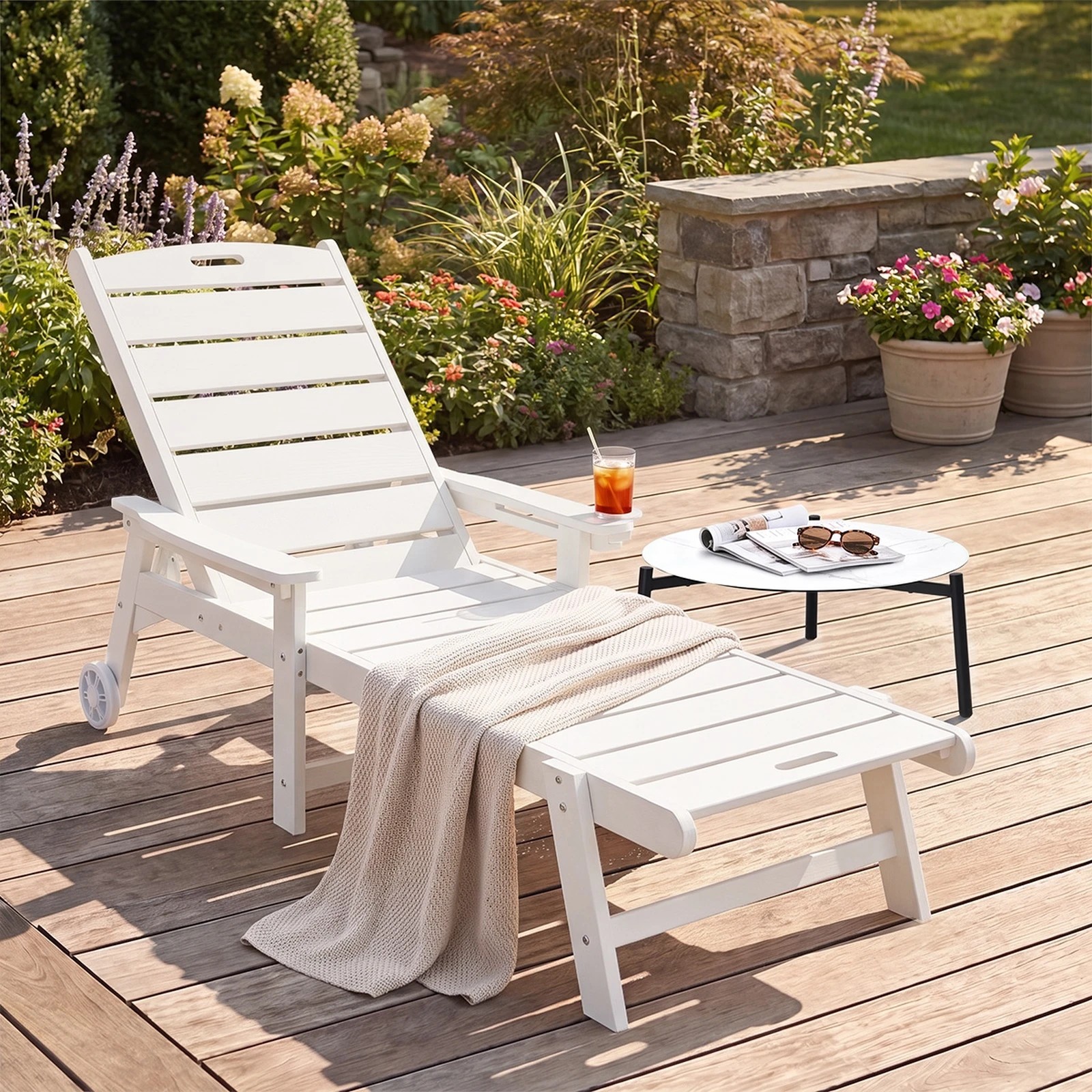 Livsip HDPE Sun Lounge Adjustable Outdoor Lounger Beach Chair with ...