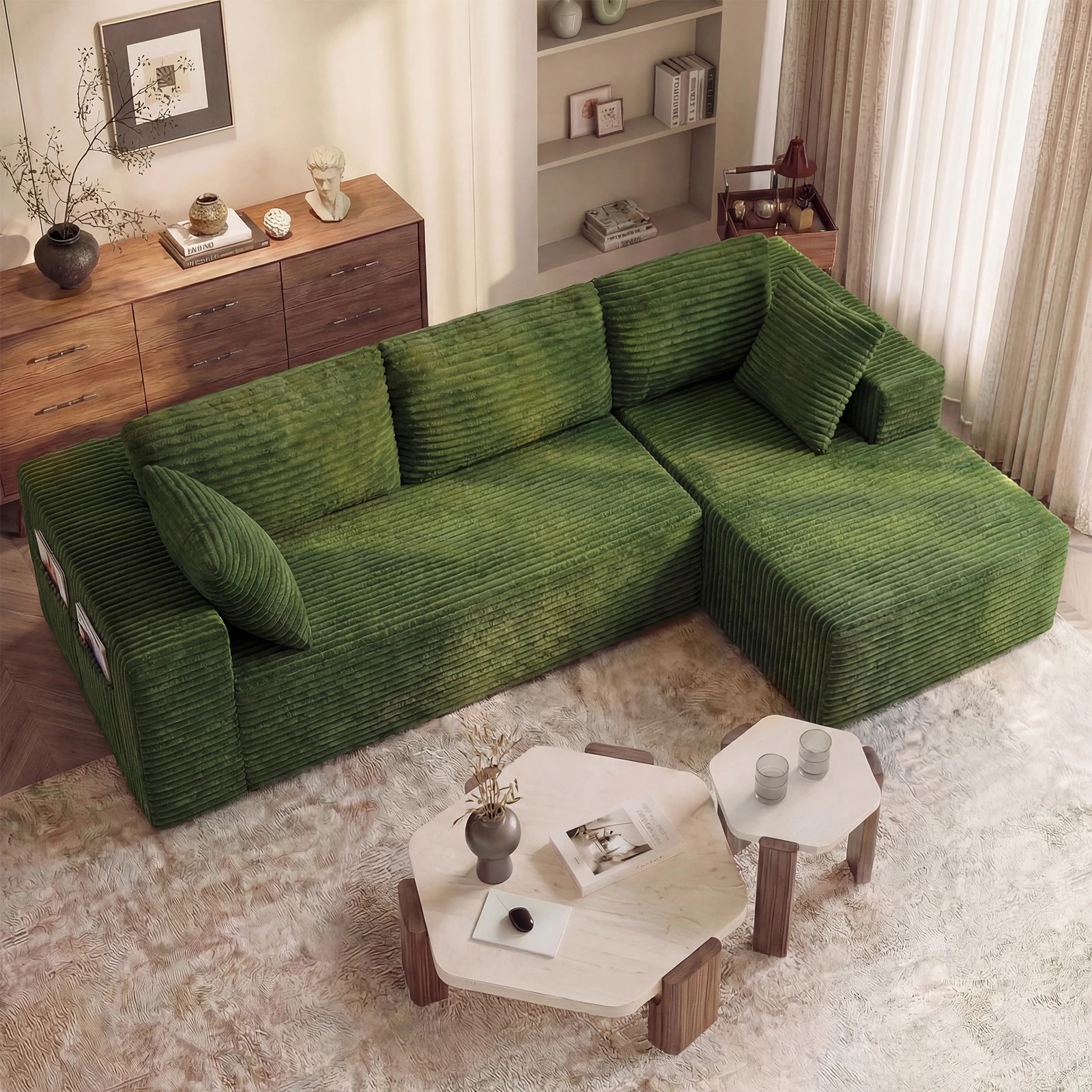 3 Advwin 277cm L Shape Convertible Modular Sectional Couch - Green, 3 of 7
