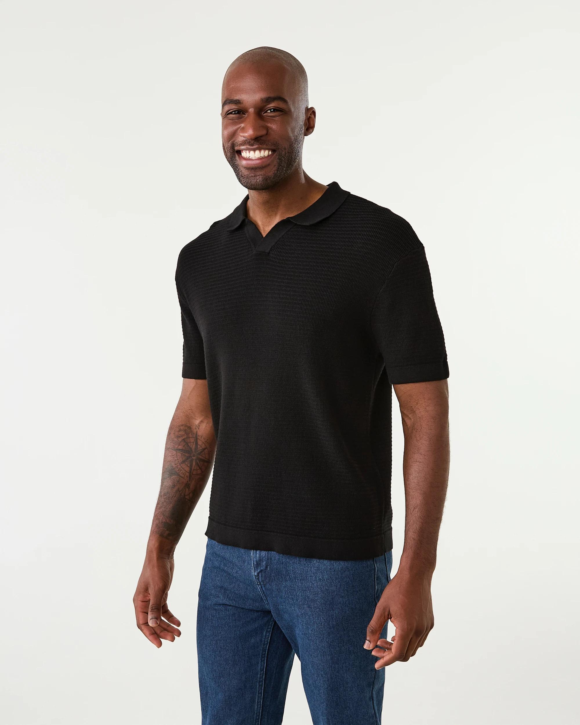 2 True Knit Textured Polo Shirt Black, 2 of 6