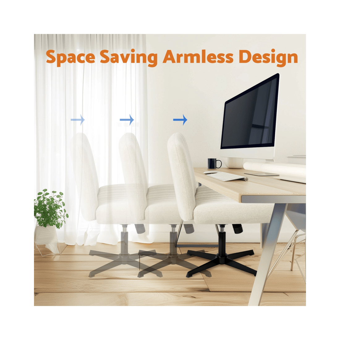 8 Advwin Armless Office Chair Beige, 8 of 9