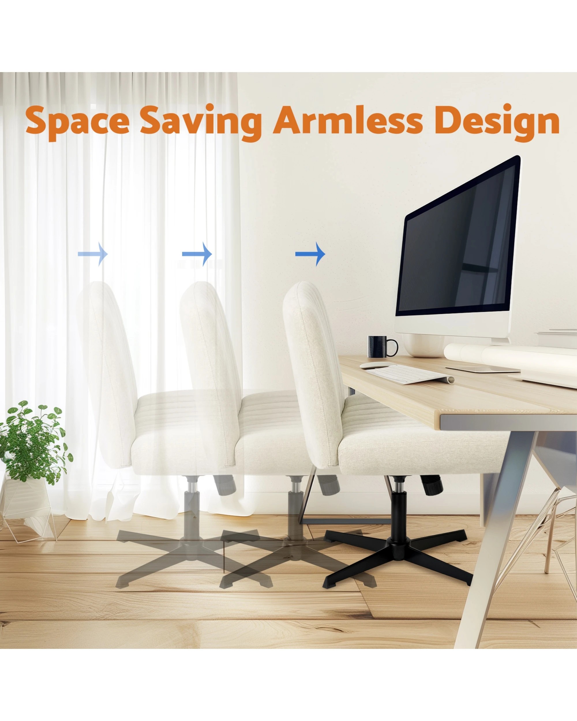 8 Advwin Armless Office Chair Beige, 8 of 9