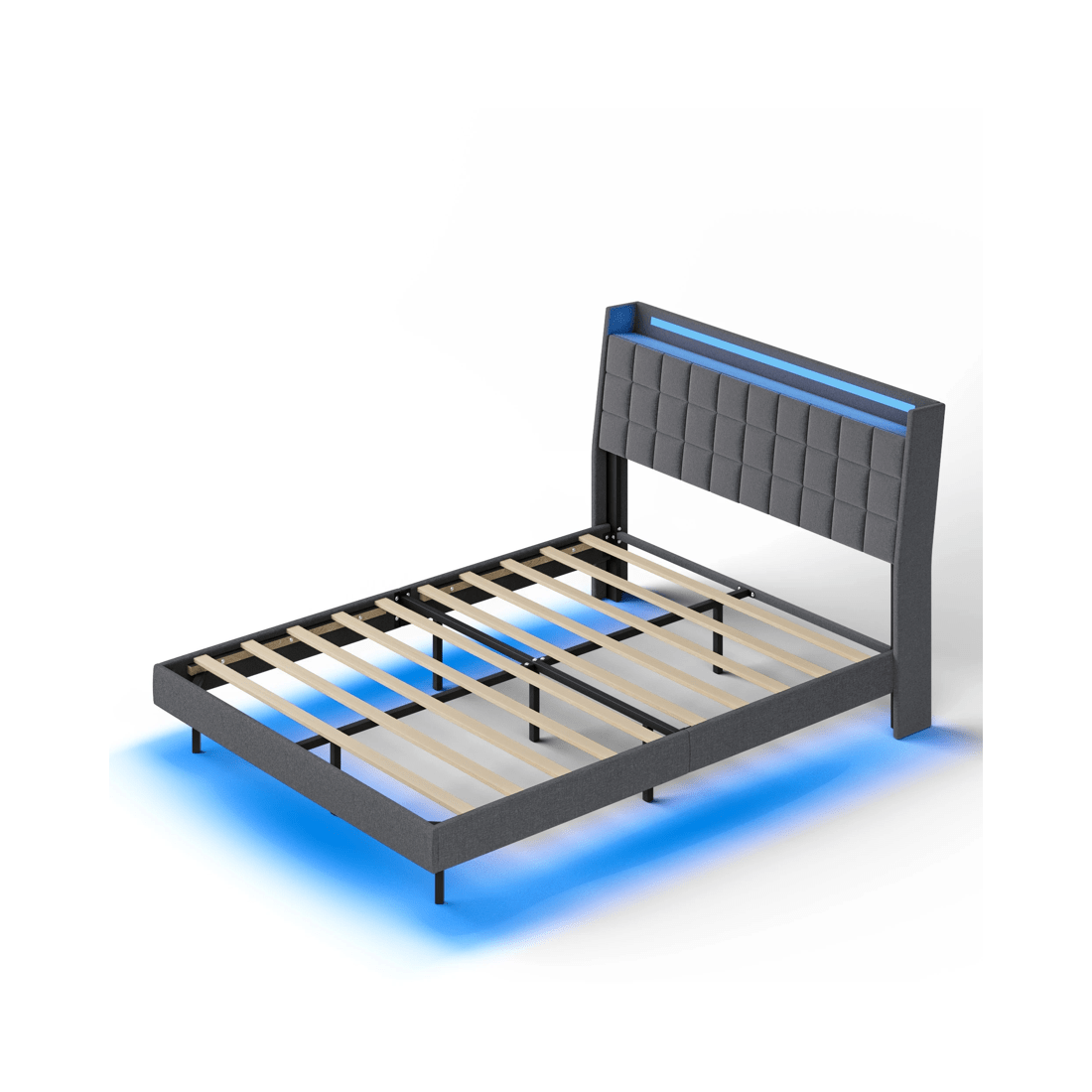 1 Advwin Queen Floating Bed Frame With Led Lights And Storage Headboard Dark Grey, 1 of 9