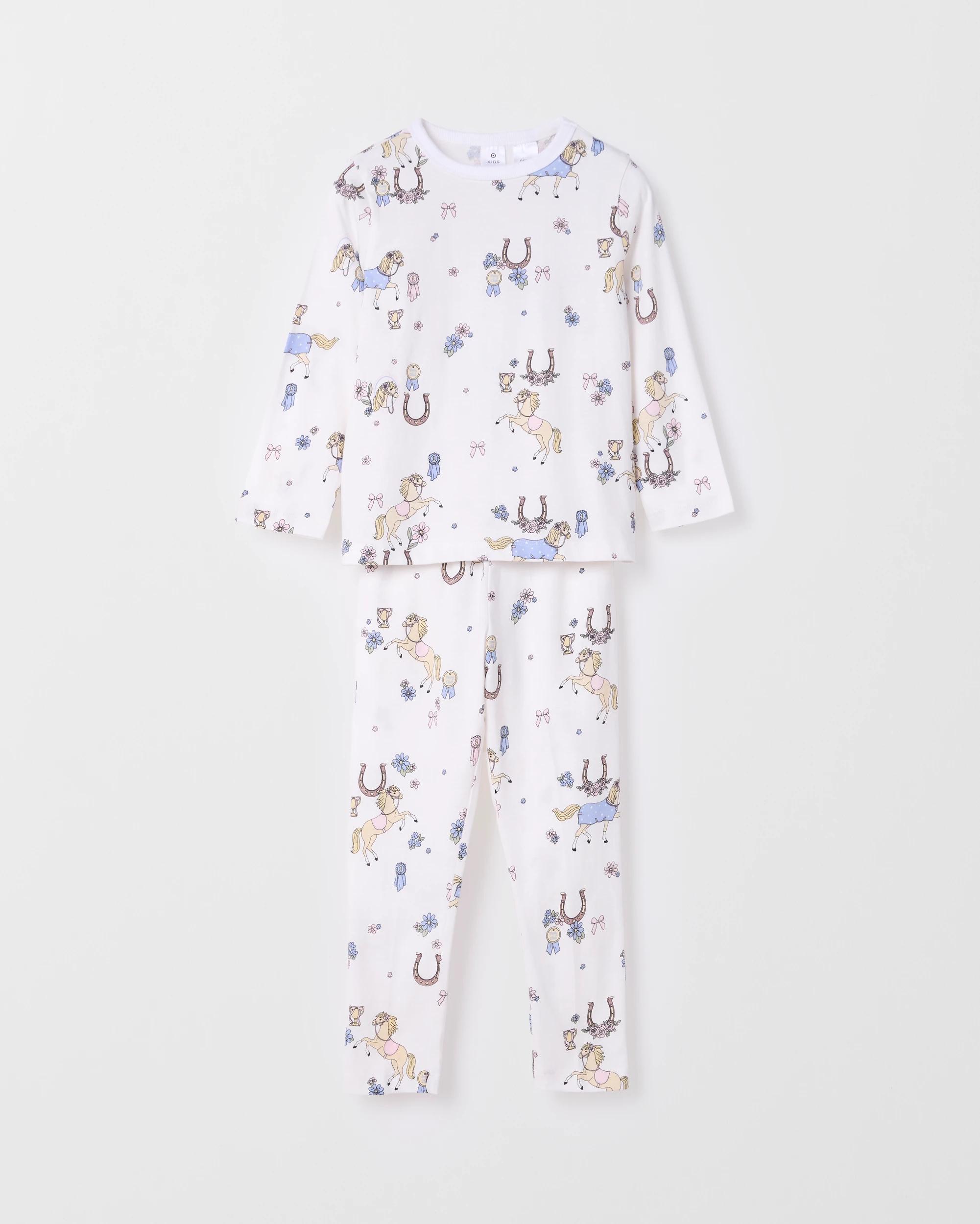 3 Target Kids Australian Cotton Blend Younger Girls 2 Pack Knit Pyjama Set BLUE HORSE, 3 of 6