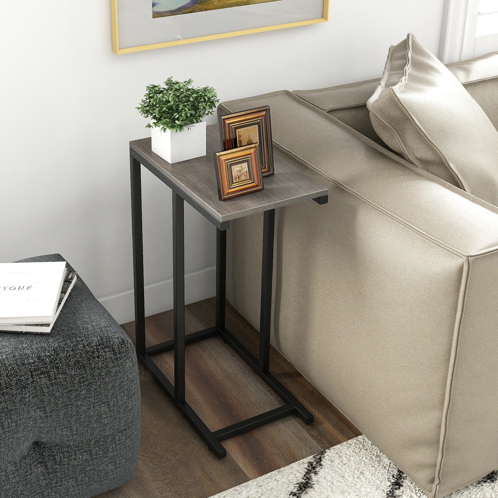 2 Costway 64cm High C-Shaped End Table Side Table Bedside Table Metal Frame Living Room, 2 of 3