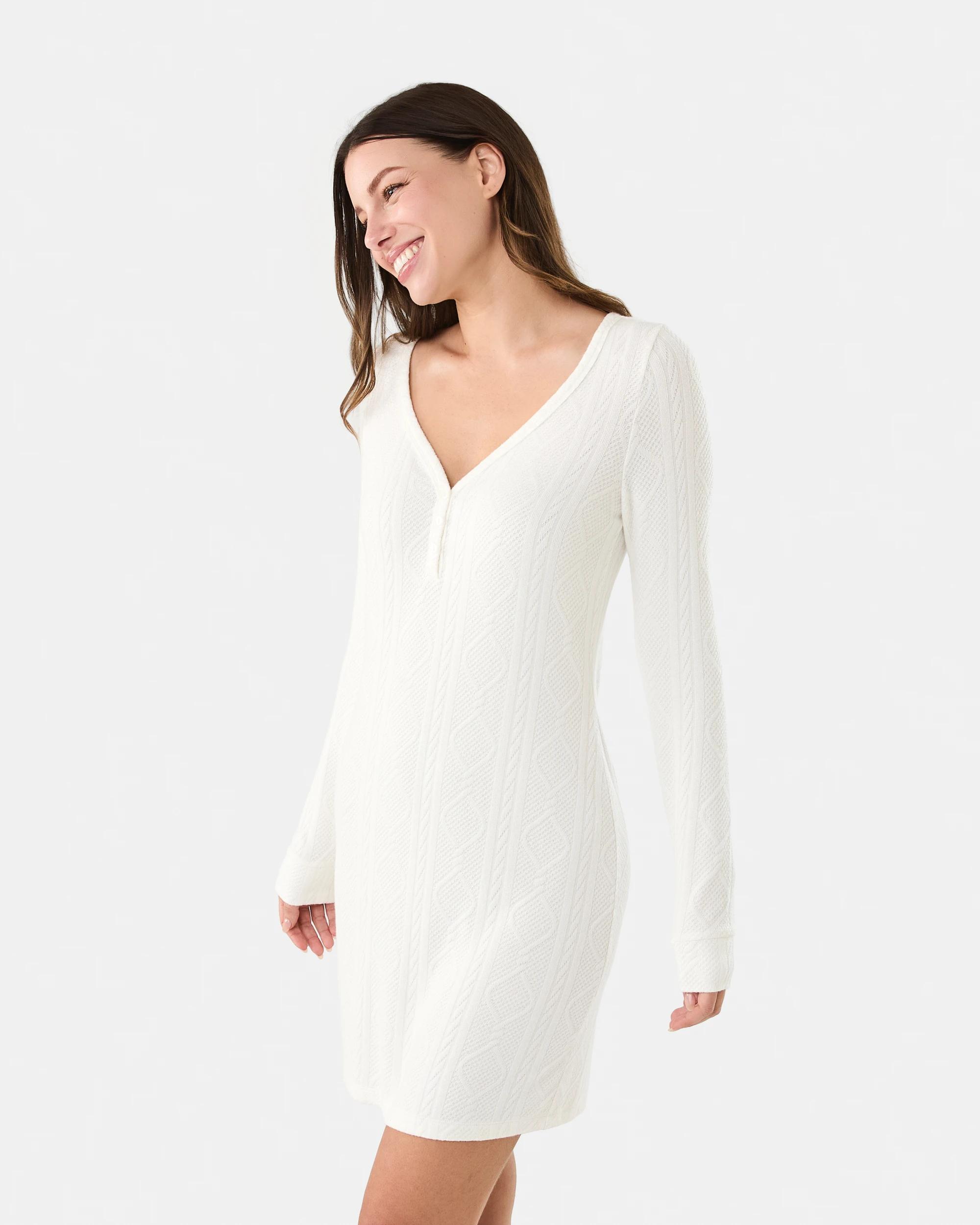 2 Long Sleeve Cable Lounge Nightie Whisper, 2 of 8