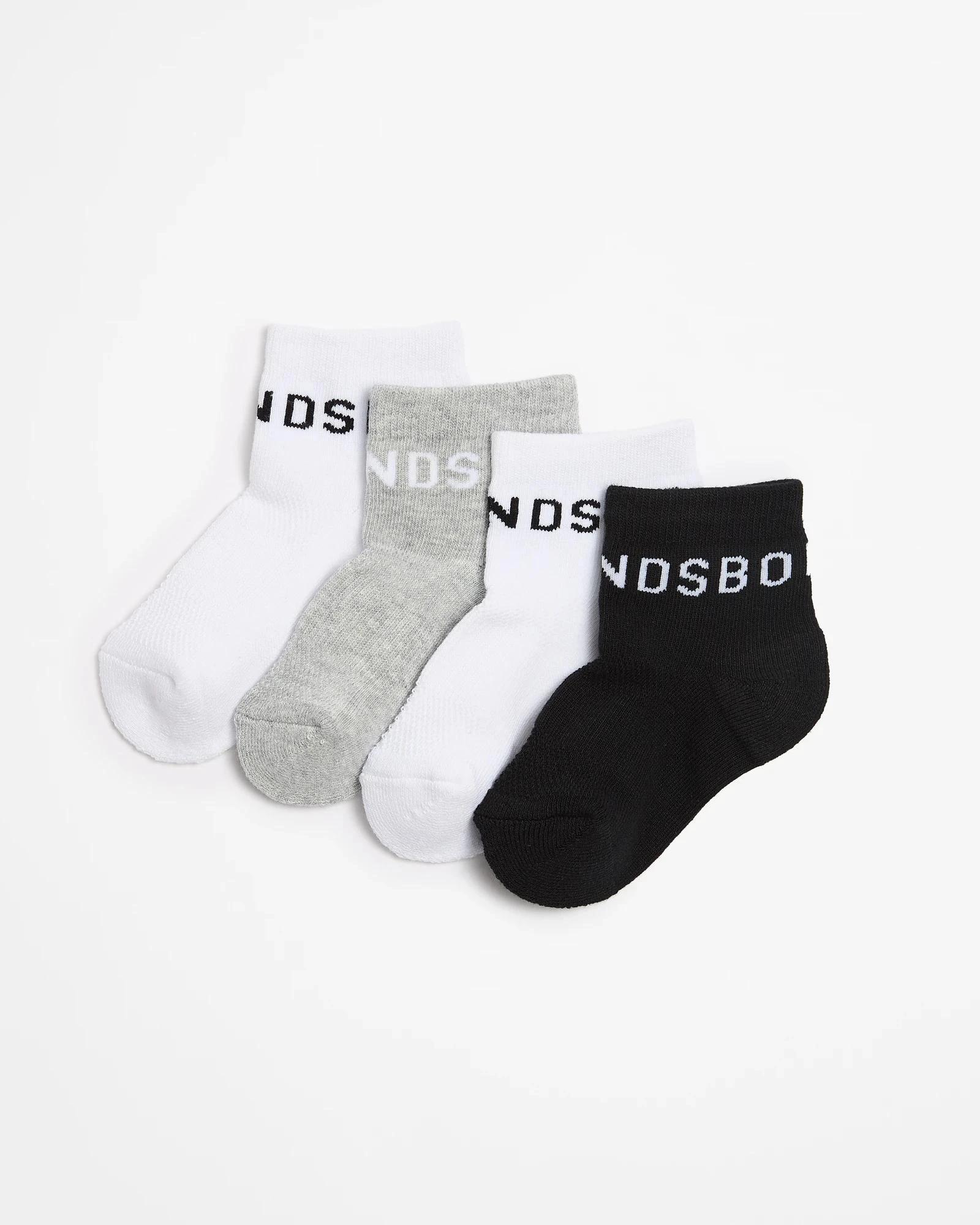 1 Bonds Baby Active 1/4 Crew Socks 4 Pack WHITE / GREY / BLACK, 1 of 3