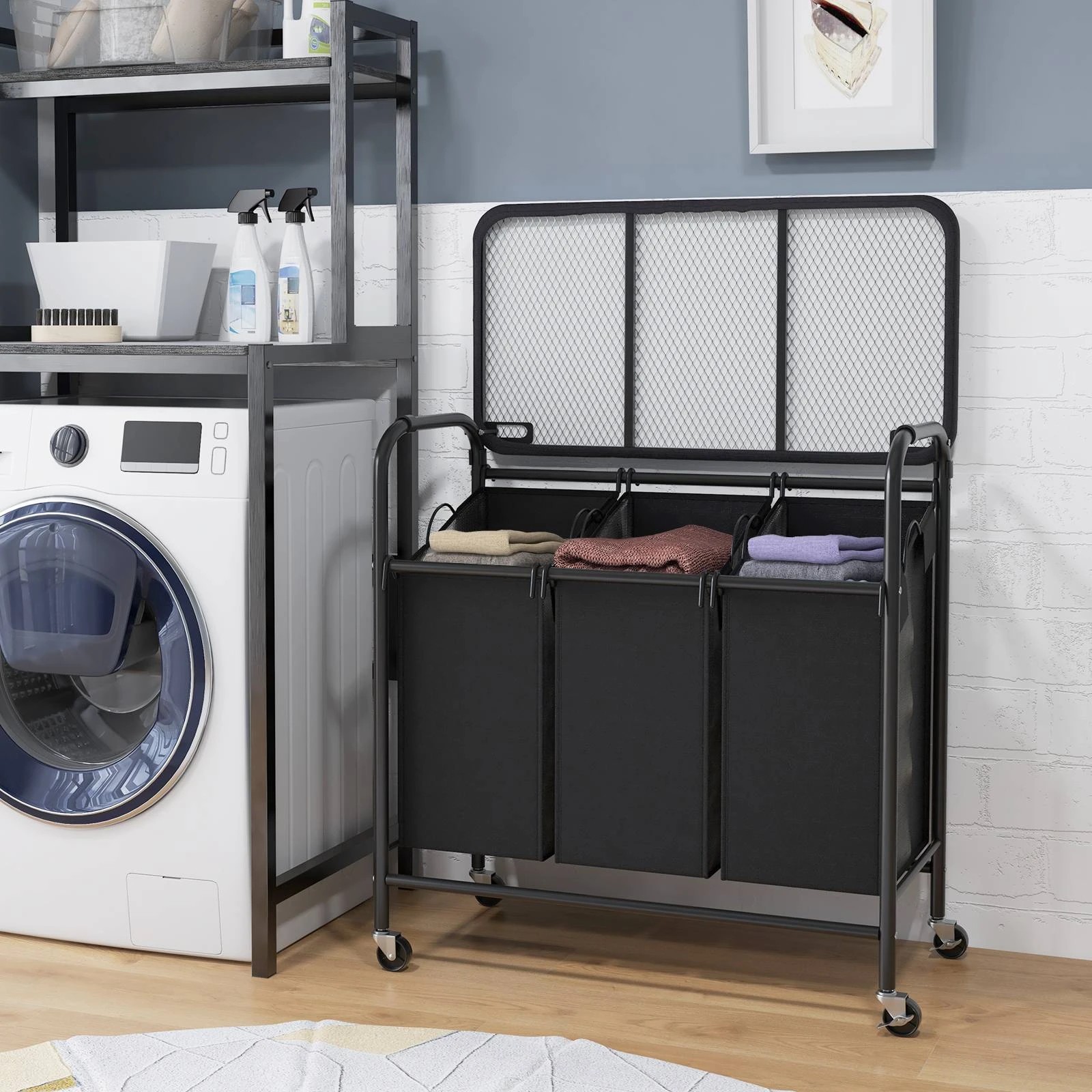 3 Costway 3-Bag Laundry Sorter Cart Heavy Duty Laundry Hamper w/Foldable Ironing Board, 3 of 3
