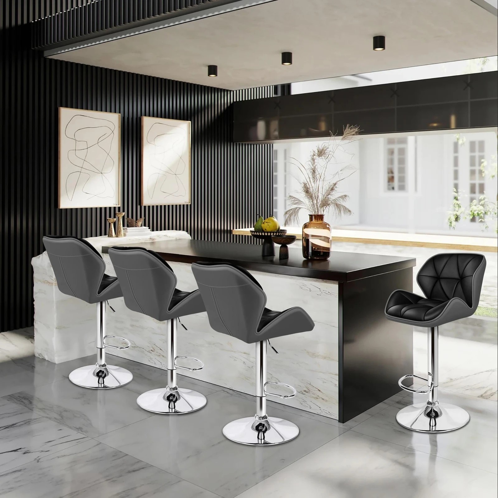 9 Alfordson 4x Bar Stools Willa Kitchen Gas Lift Swivel Chair Leather - Black, 9 of 9