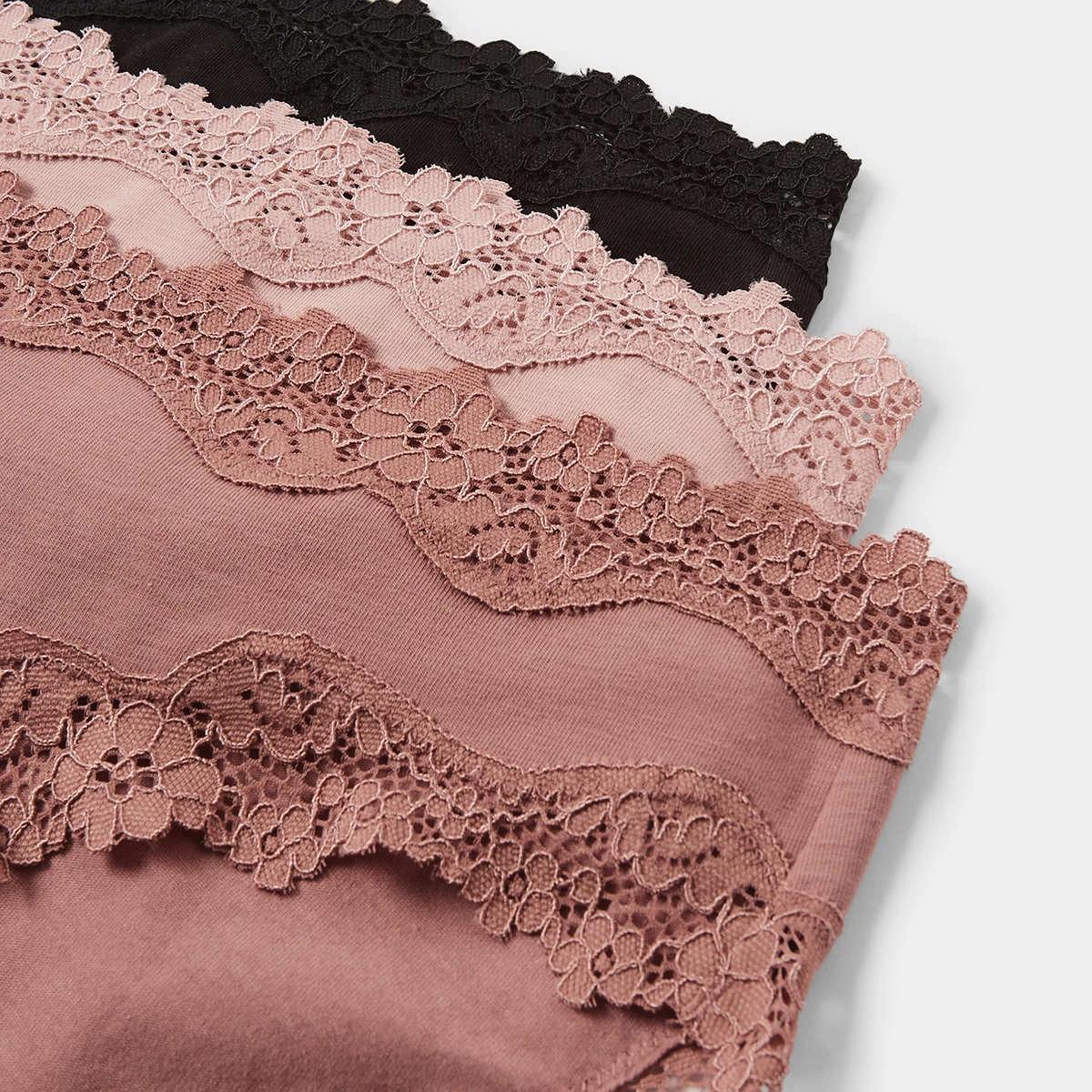 2 3 Pack Cotton Lace Bikini Briefs Sc Lf Bk, 2 of 8