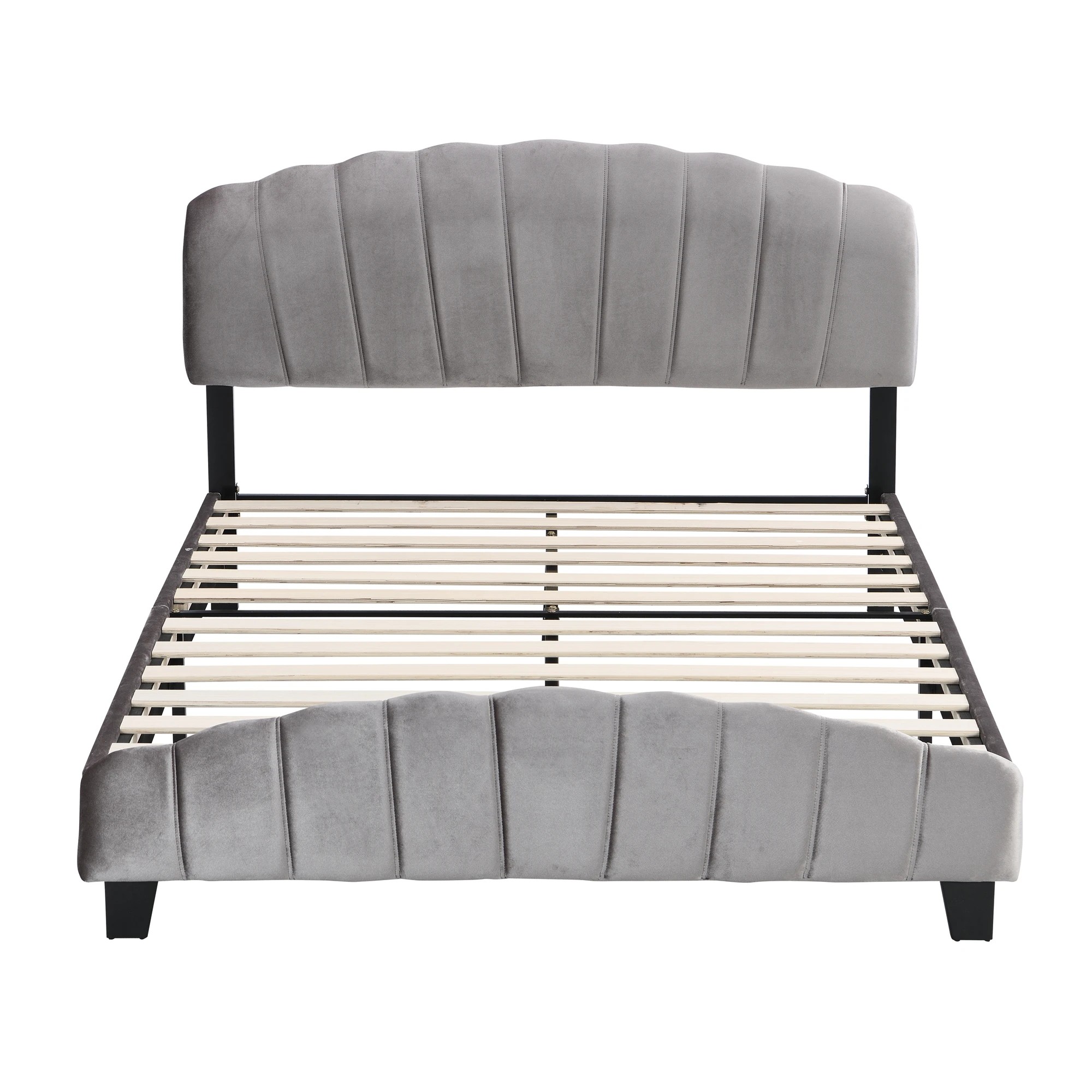 2 IHOMDEC BEF04 Queen Size Bed Frame Base - Grey - Grey, 2 of 10