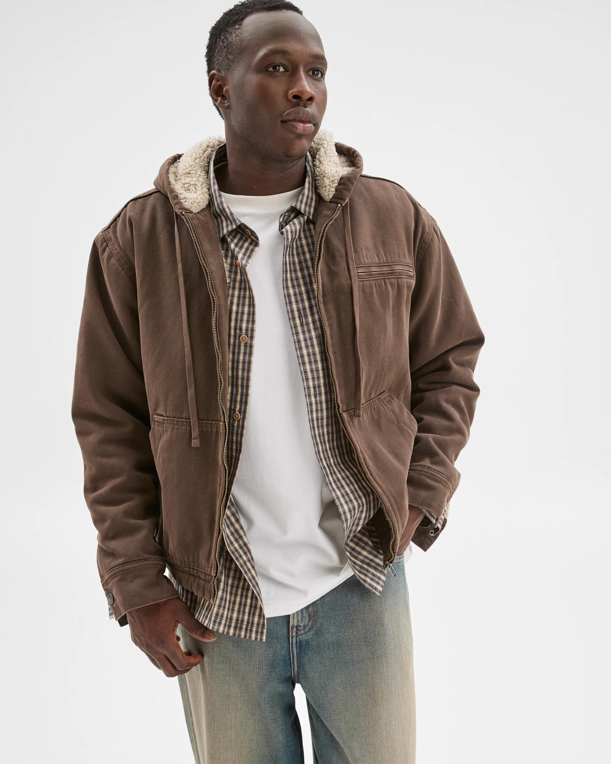 1 Commons Heavyweight Washed Hooded Worker Jacket CHOC BROWN, 1 of 6