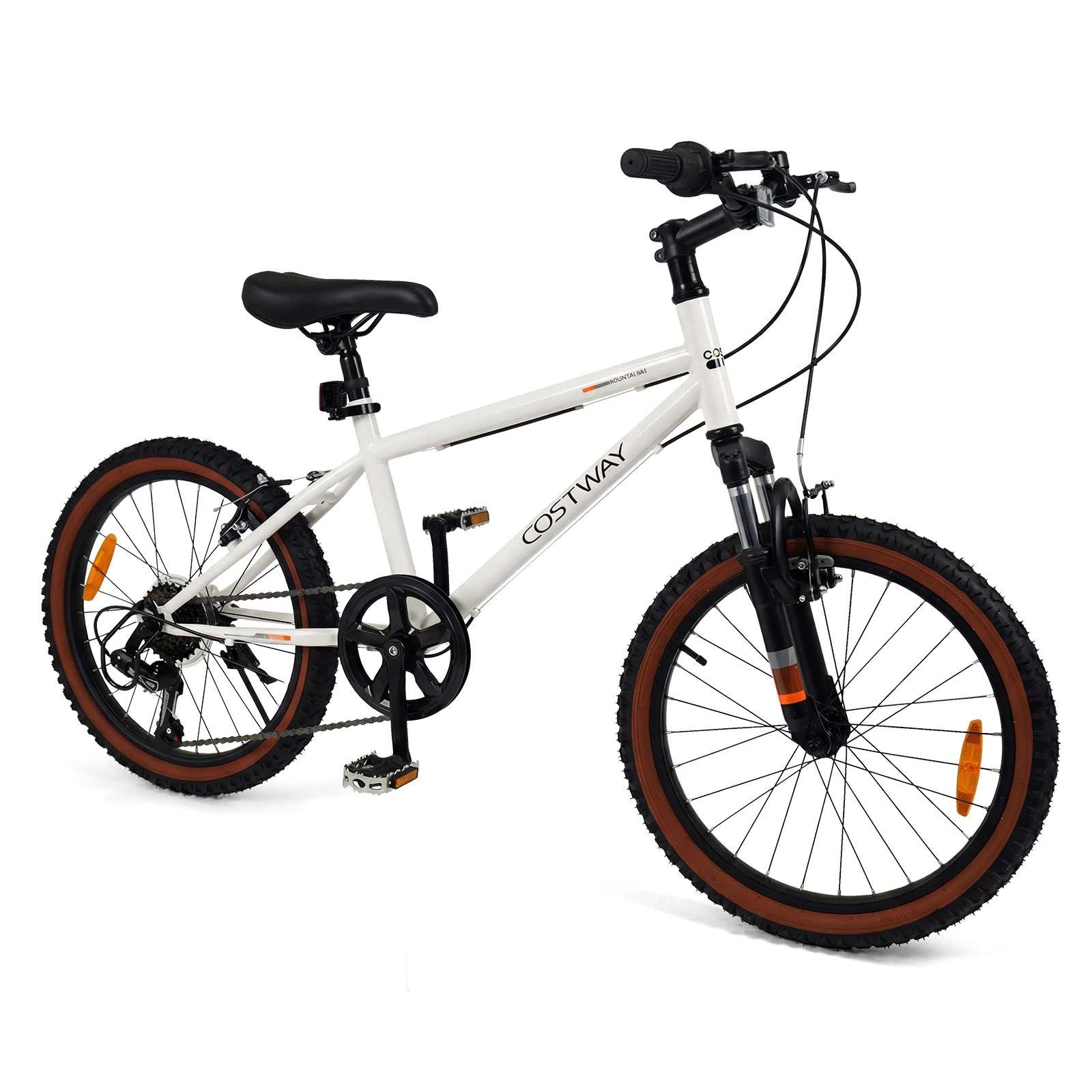 1 Costway 50cm Teens Mountain Bike 6-Speed Outdoor Bicycle w/Suspension Fork & Adjustable Seat - White, 1 of 2