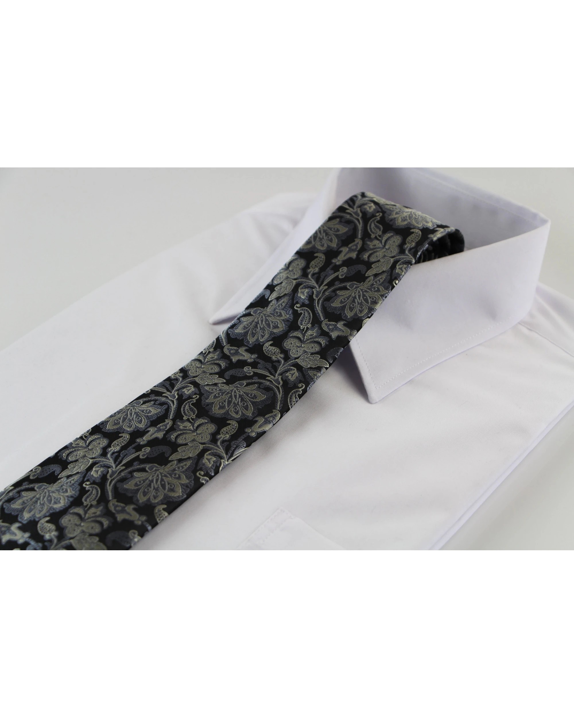 1 Zasel Mens Black & Grey Boho Print Patterned 8cm Neck Tie, 1 of 2