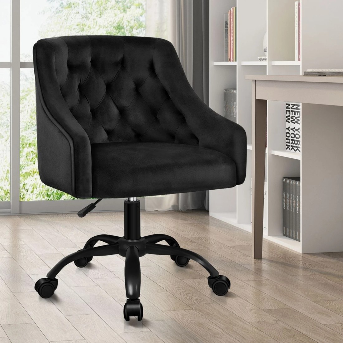 2 Alfordson Velvet Office Chair Computer Swivel Armchair Work Adult Kids - Black, 2 of 10