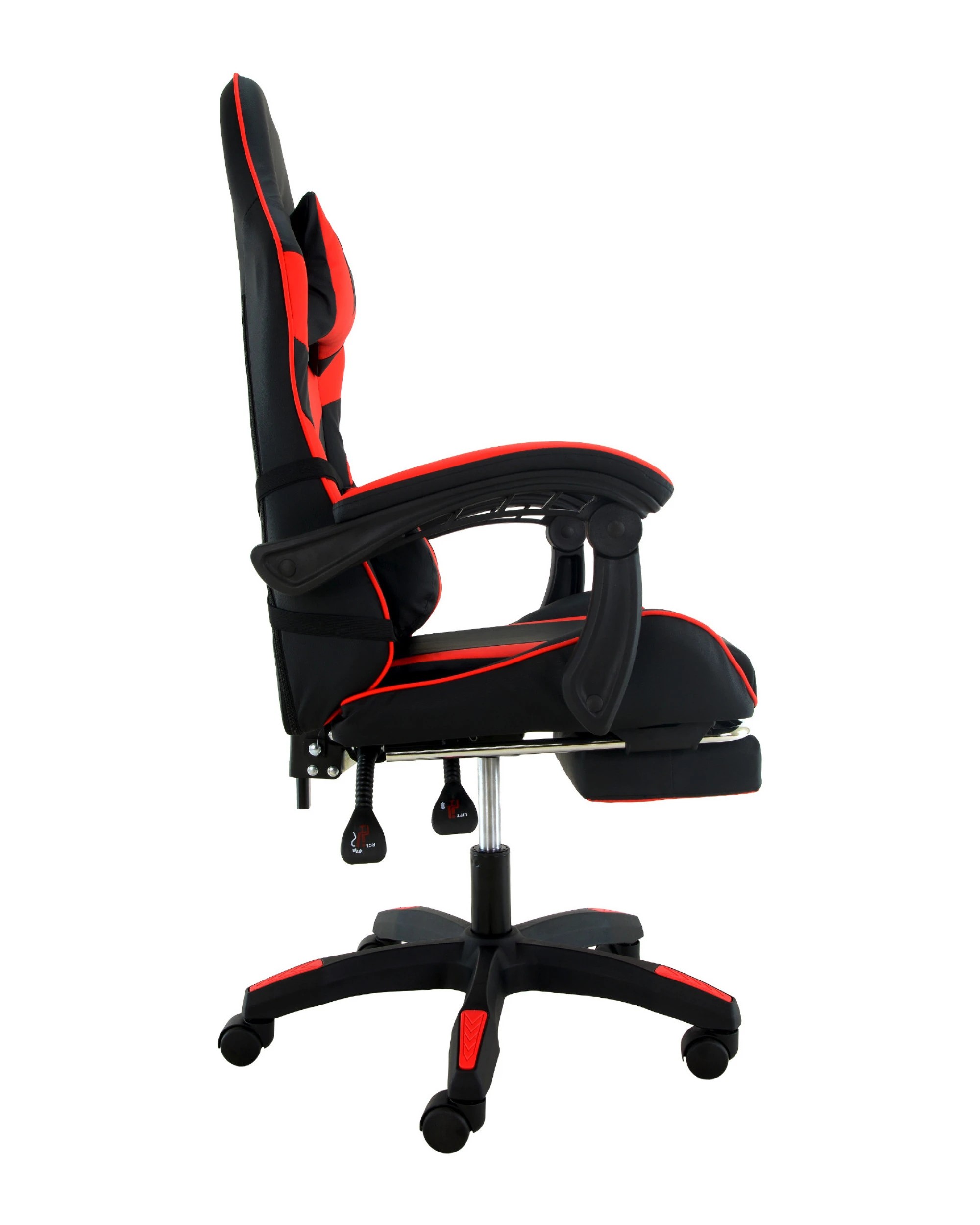 4 Sarantino Cueva Reclining High Back Office Gaming Chair with Retractable Footrest Office Computer Seating Black Red, 4 of 9